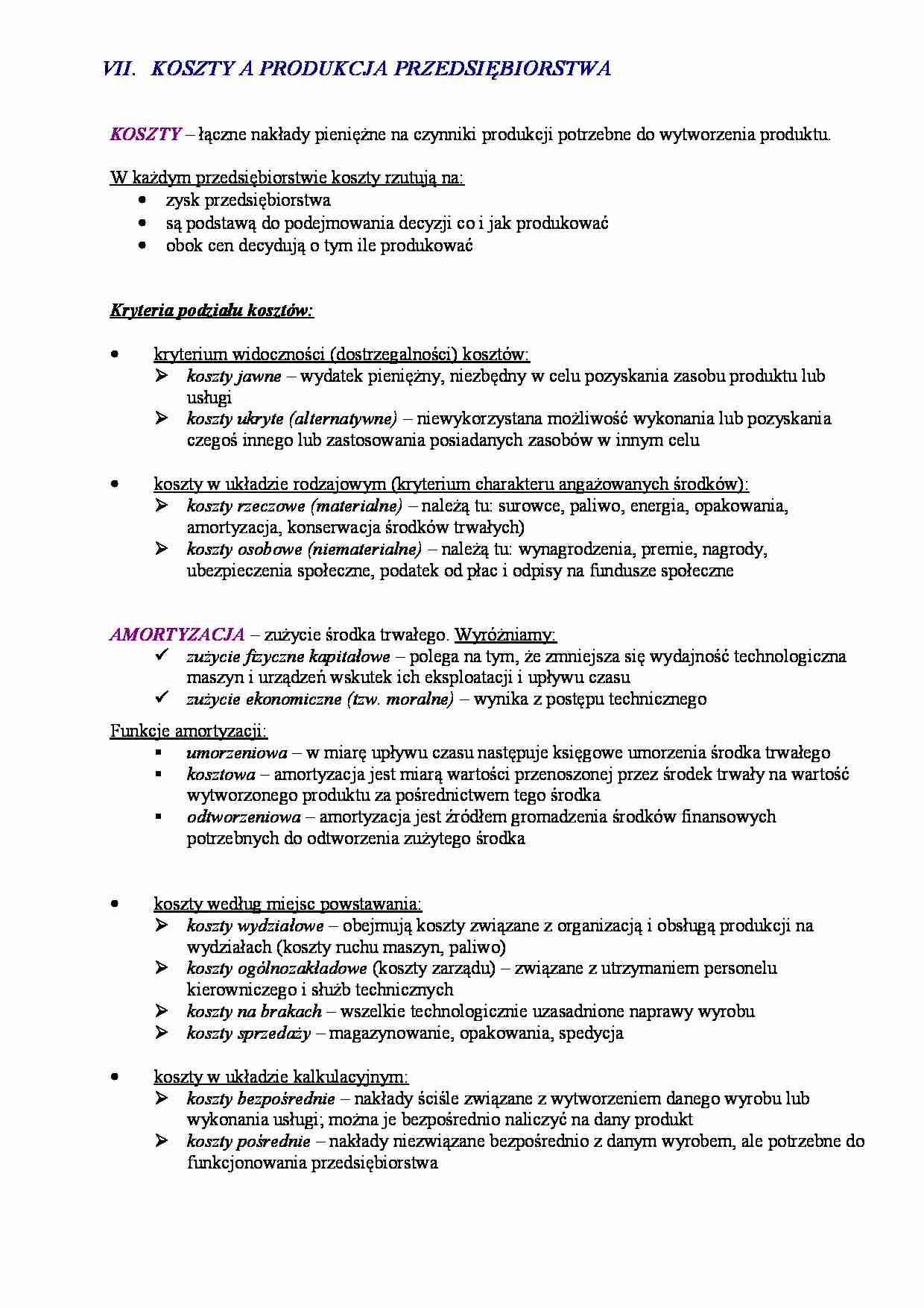 Koszty a produkcja przedsiębiorstwa - strona 1