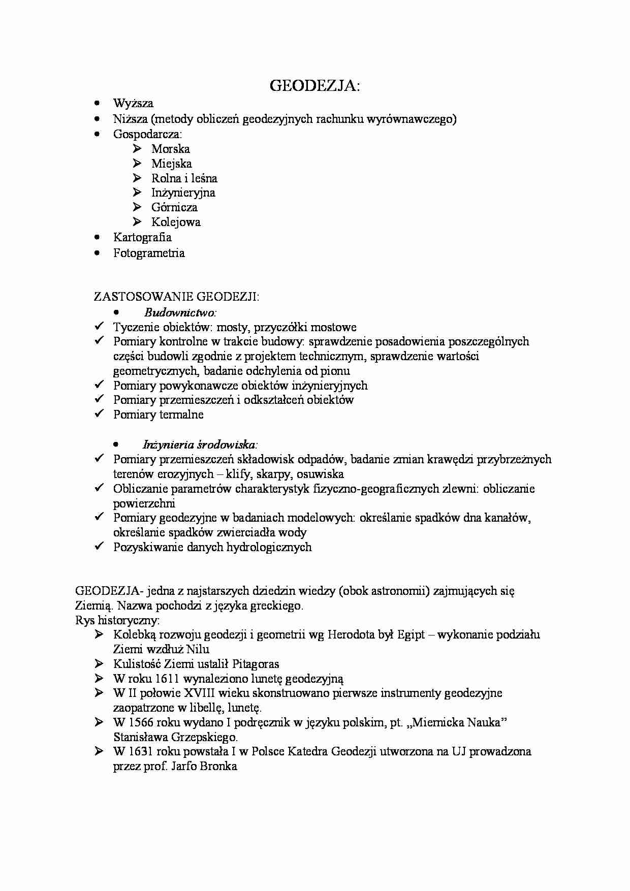 Działy i zastosowanie geodezji - strona 1