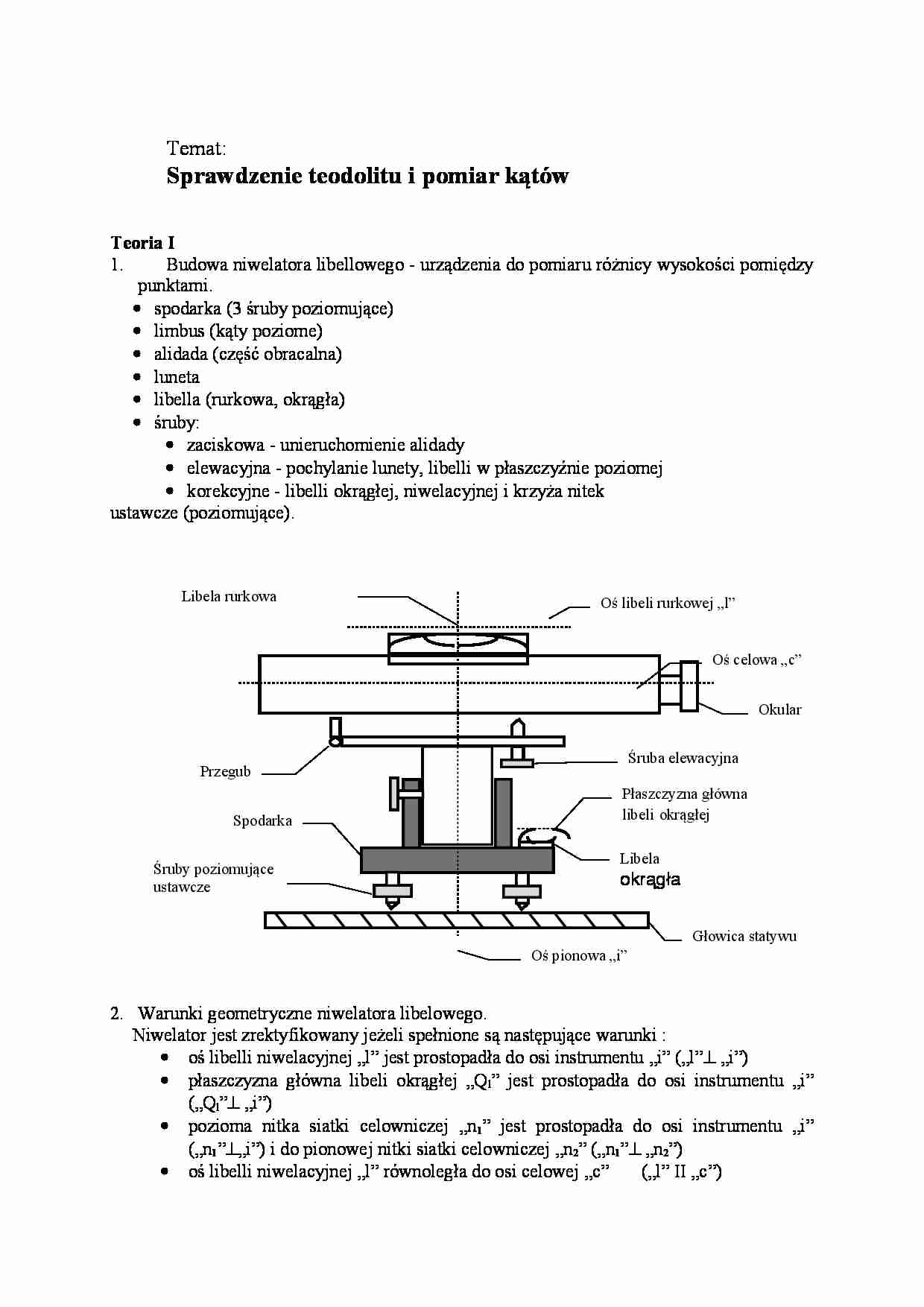 Sprawdzenei teodolitu i pomiar kątów - strona 1