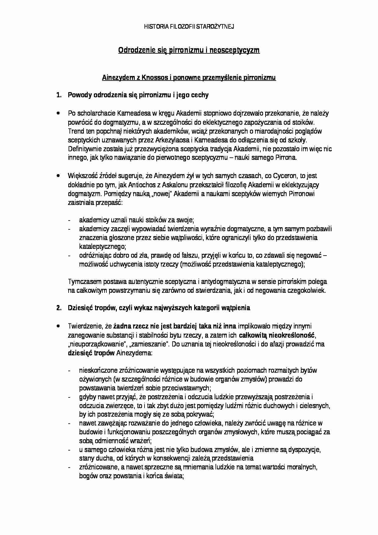 Odrodzenie się pirronizmu i neosceptycyzm - strona 1