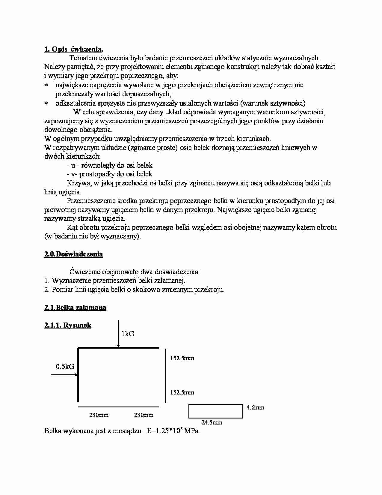 Badanie przemieszczeń układów statycznie wyznaczalnych - strona 1