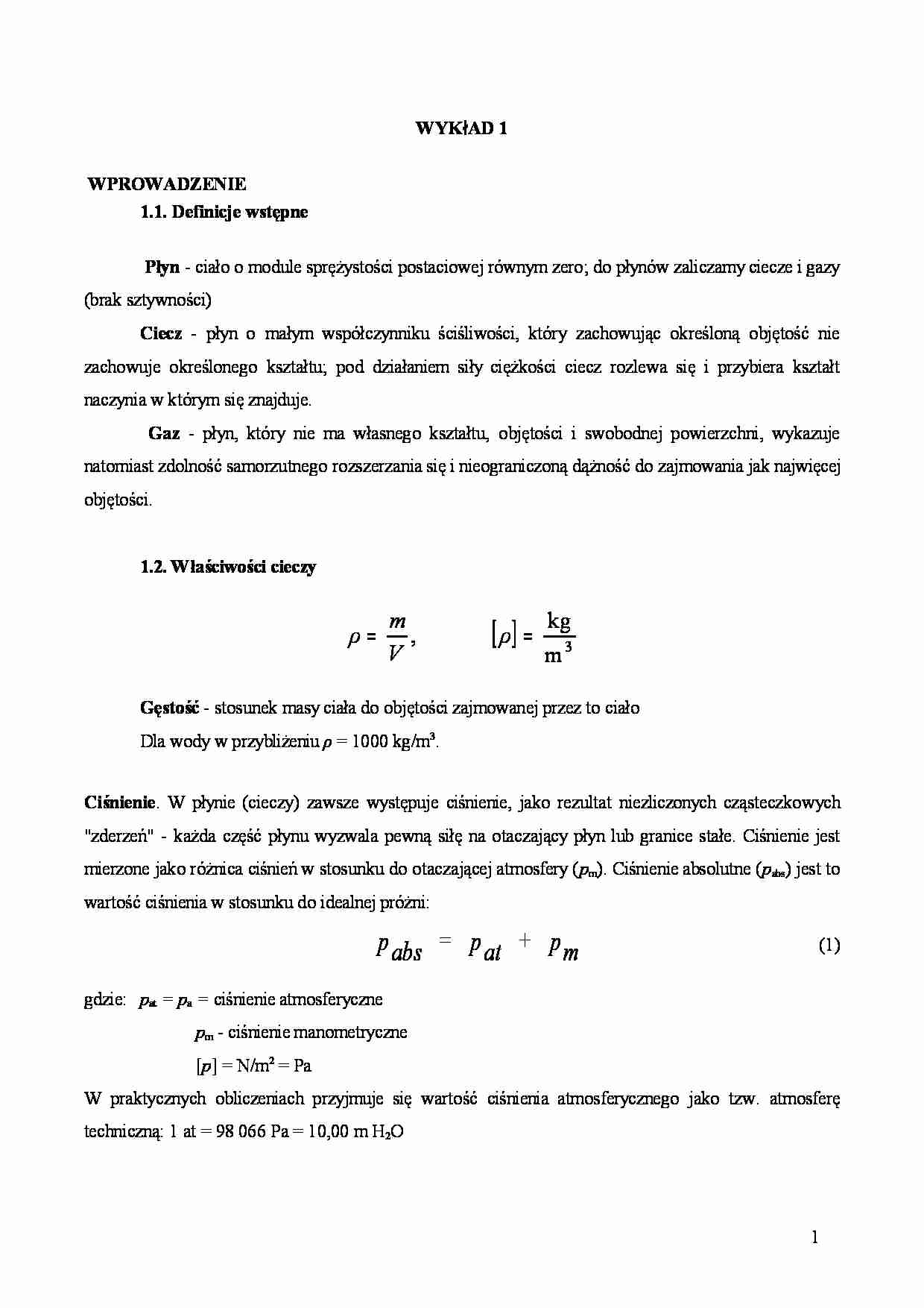 Podstawy mechaniki - Właściwości cieczy - strona 1