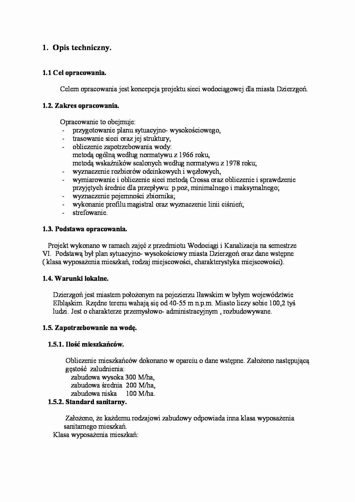 Opis techniczny-sieć wodociągowa - strona 1