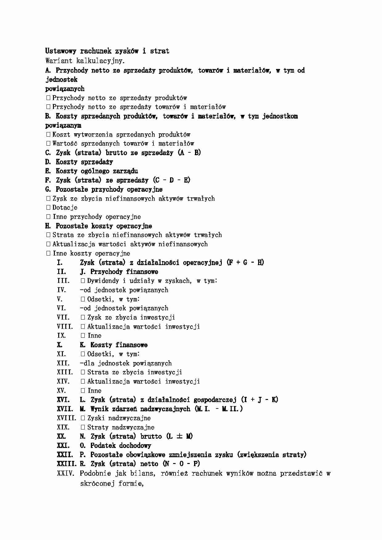 Ustawowy rachunek zysków i strat - strona 1