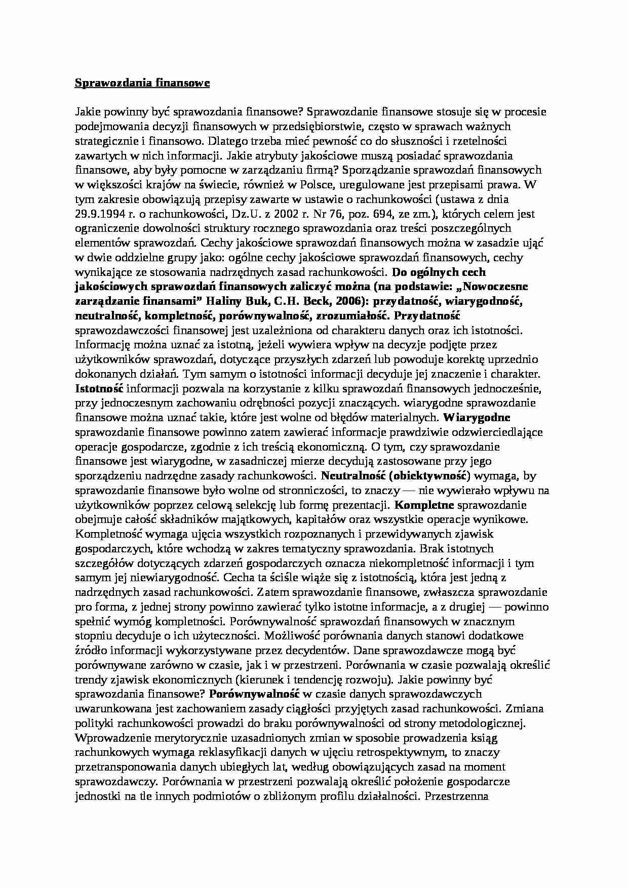 Sprawozdawczość finansowa - opracowanie  - strona 1