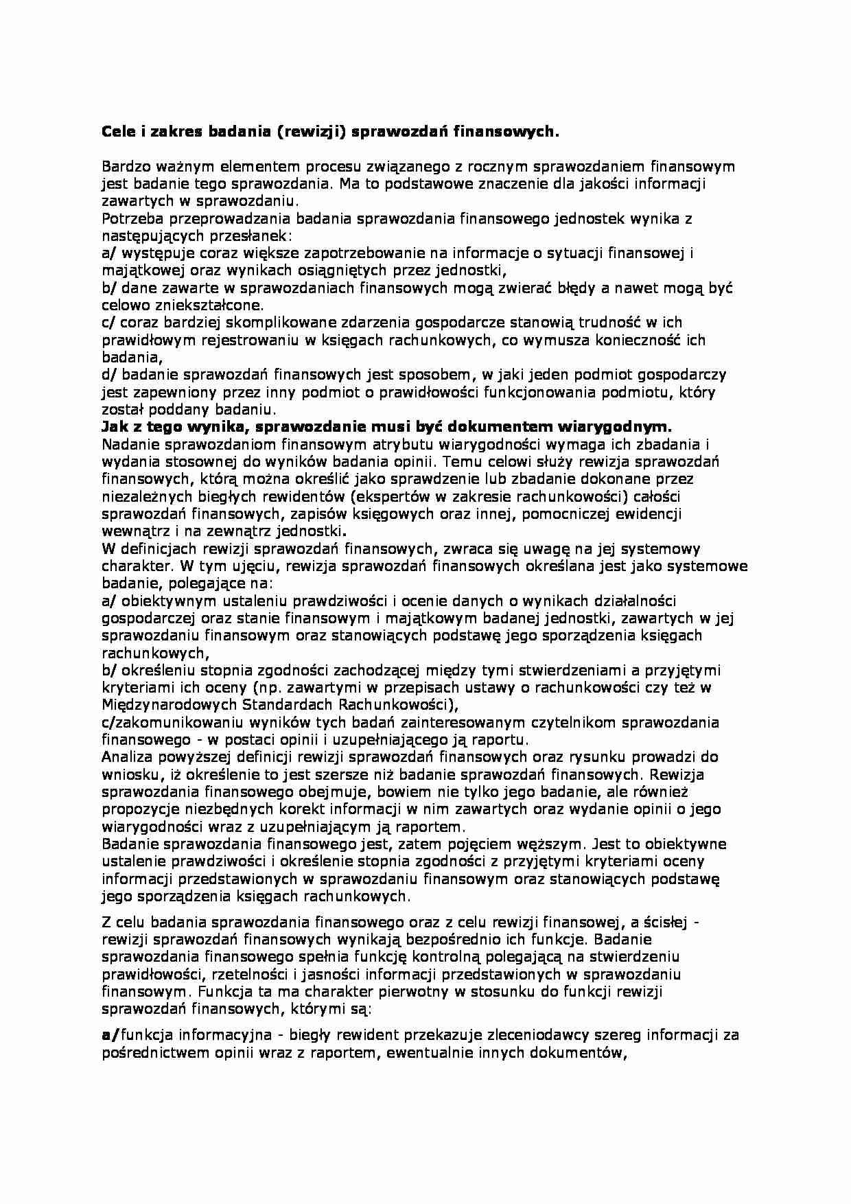 Cele i zakres badania sprawozdan finansowych - strona 1