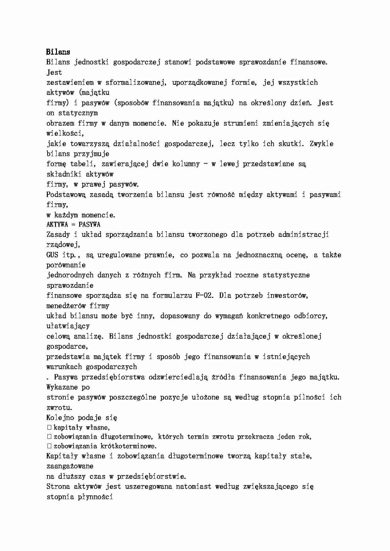 Bilans i bilans ustawowy - aktywa - strona 1