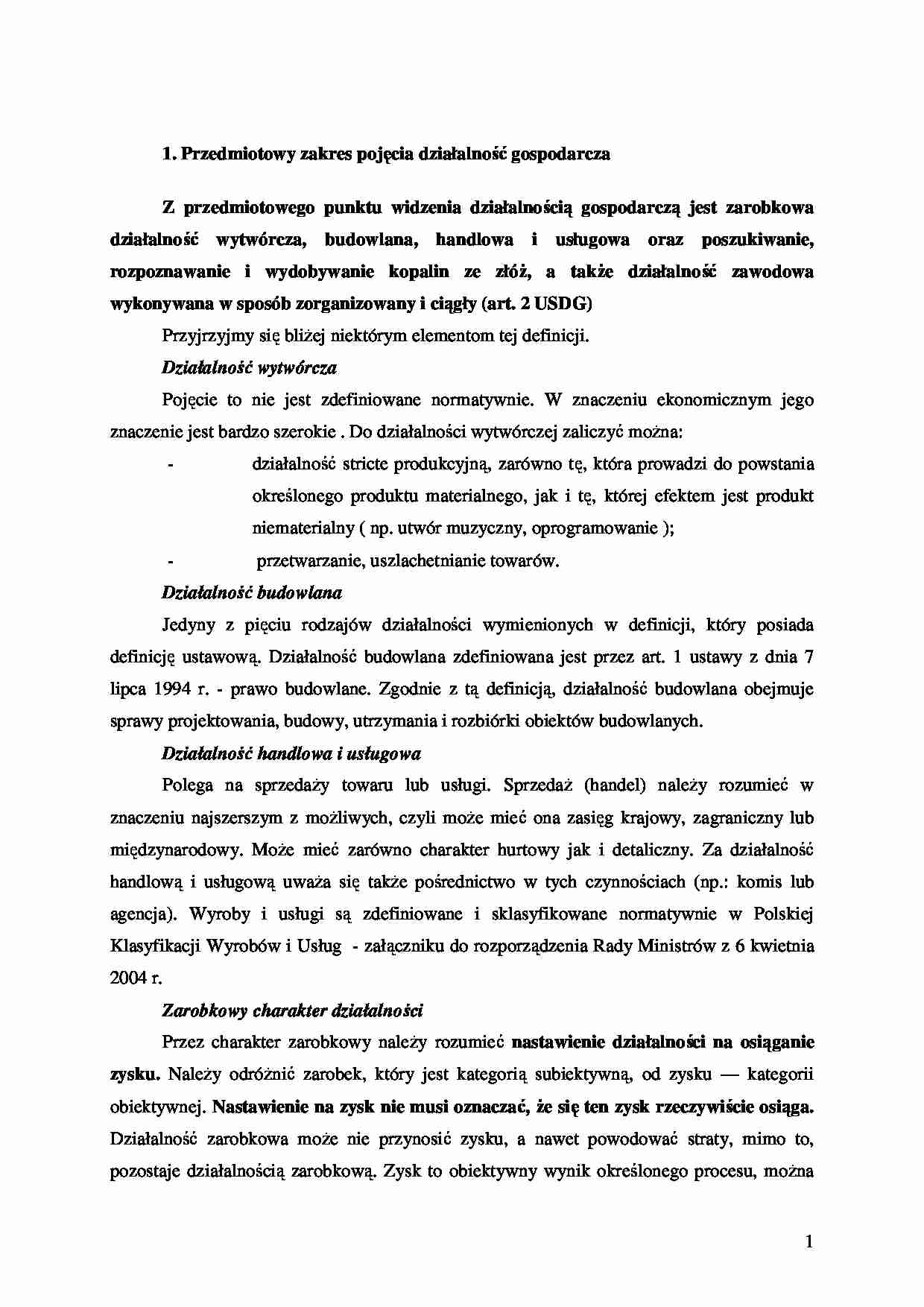 Działalność gospodarcza - opracowanie  - strona 1
