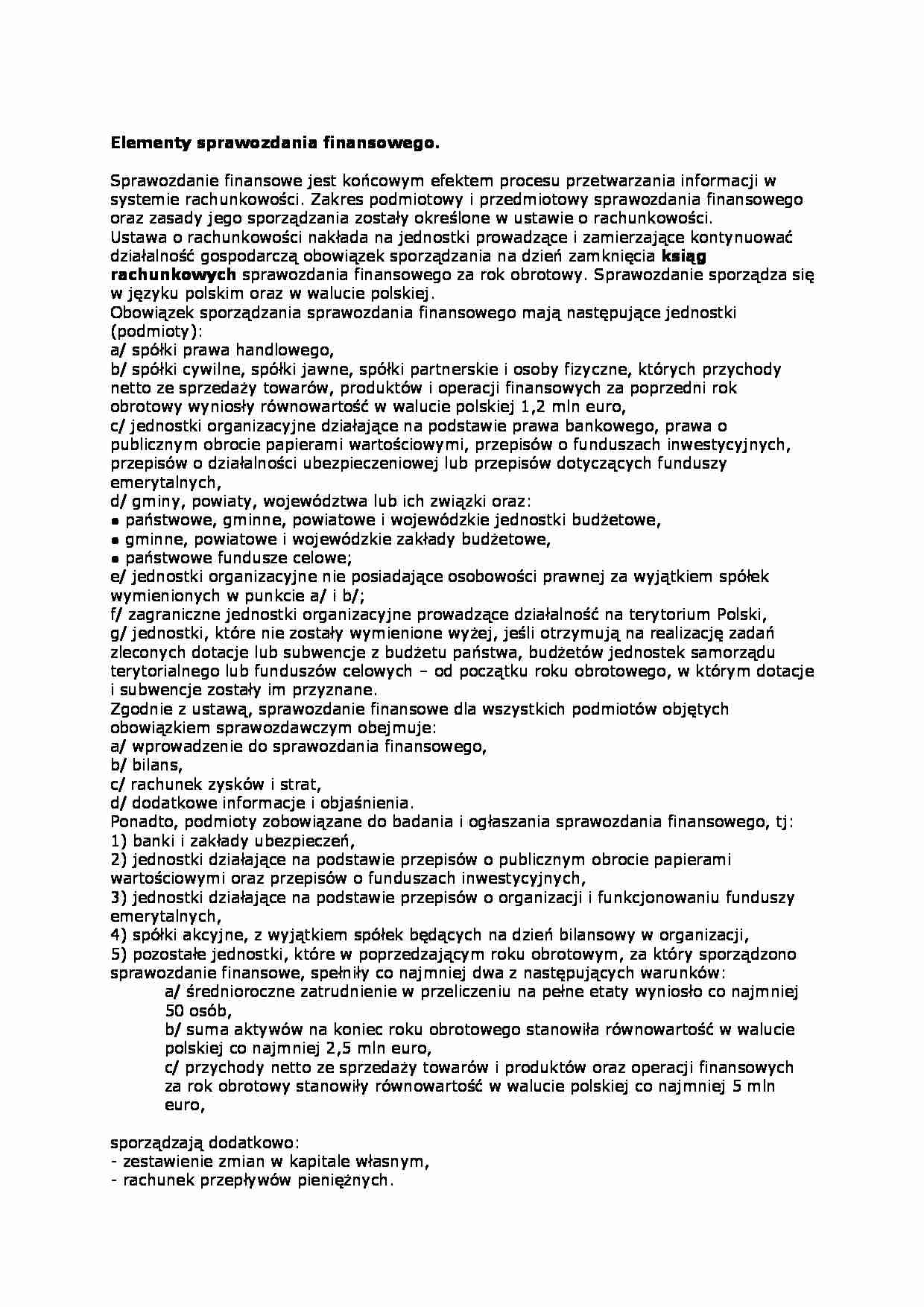 Elementy sprawozdania finansowego - strona 1