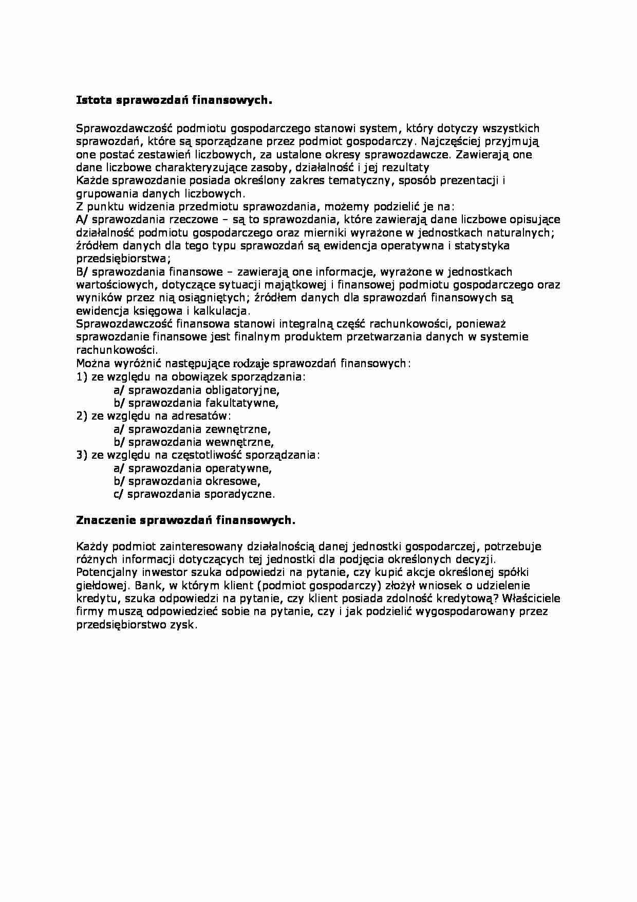 Istota sprawozdań finansowych - strona 1