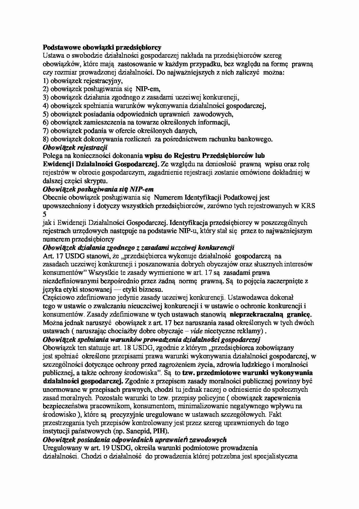 Podstawowe obowiązki przedsiębiorcy  - strona 1