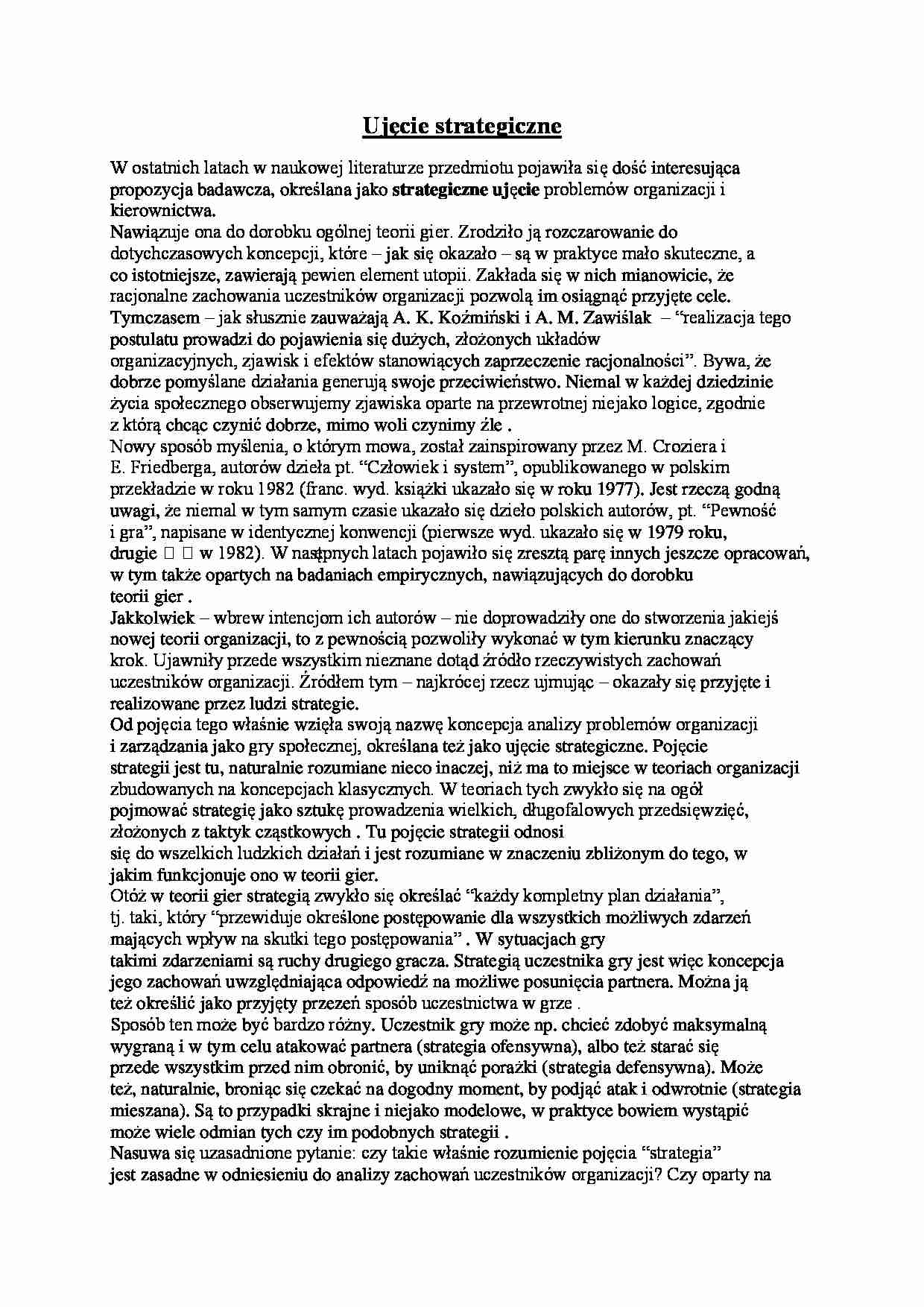 Ujęcie strategiczne w zarządzaniu - strona 1