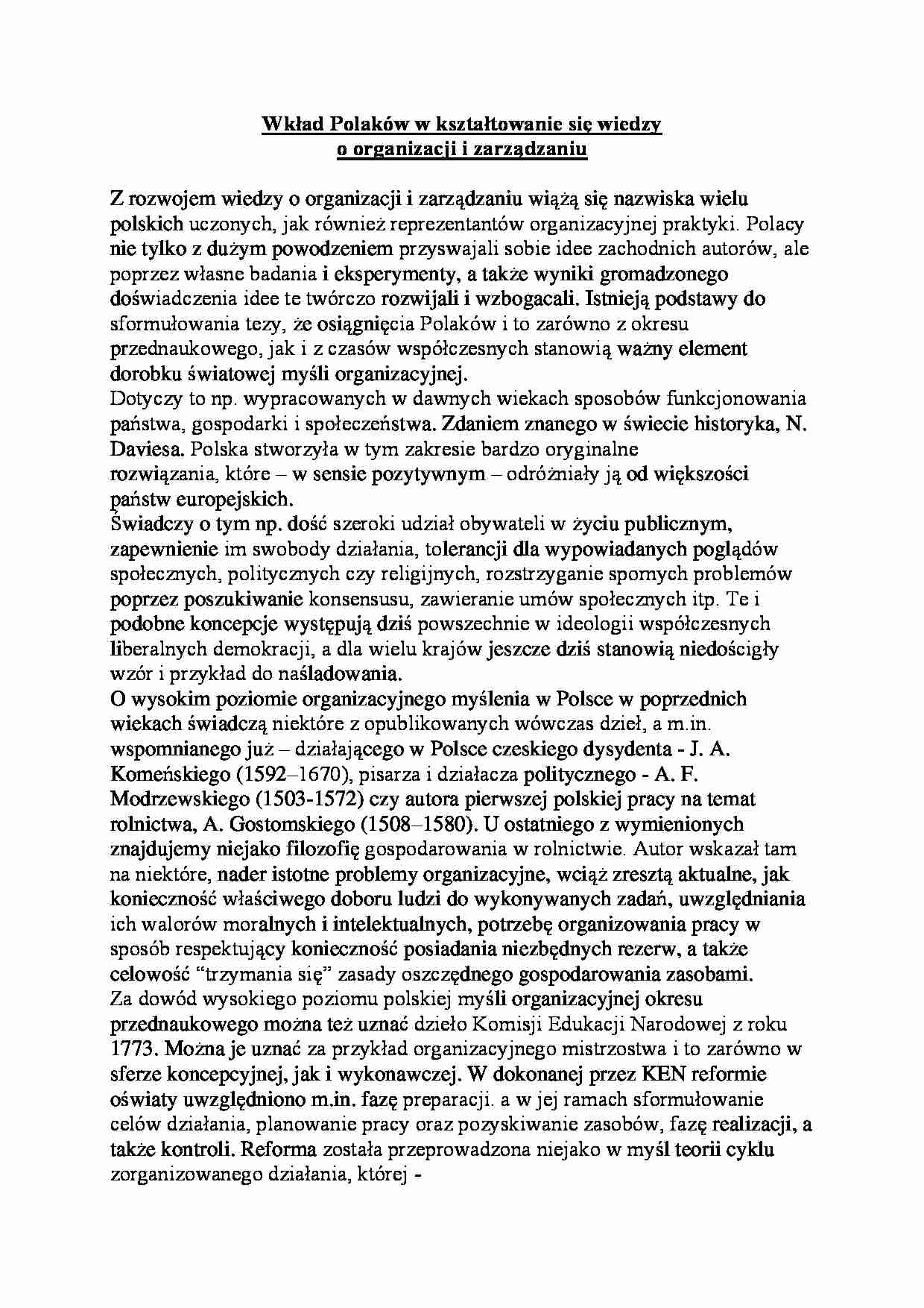 Wiedza o zarządzaniu - wkład Polaków  - strona 1