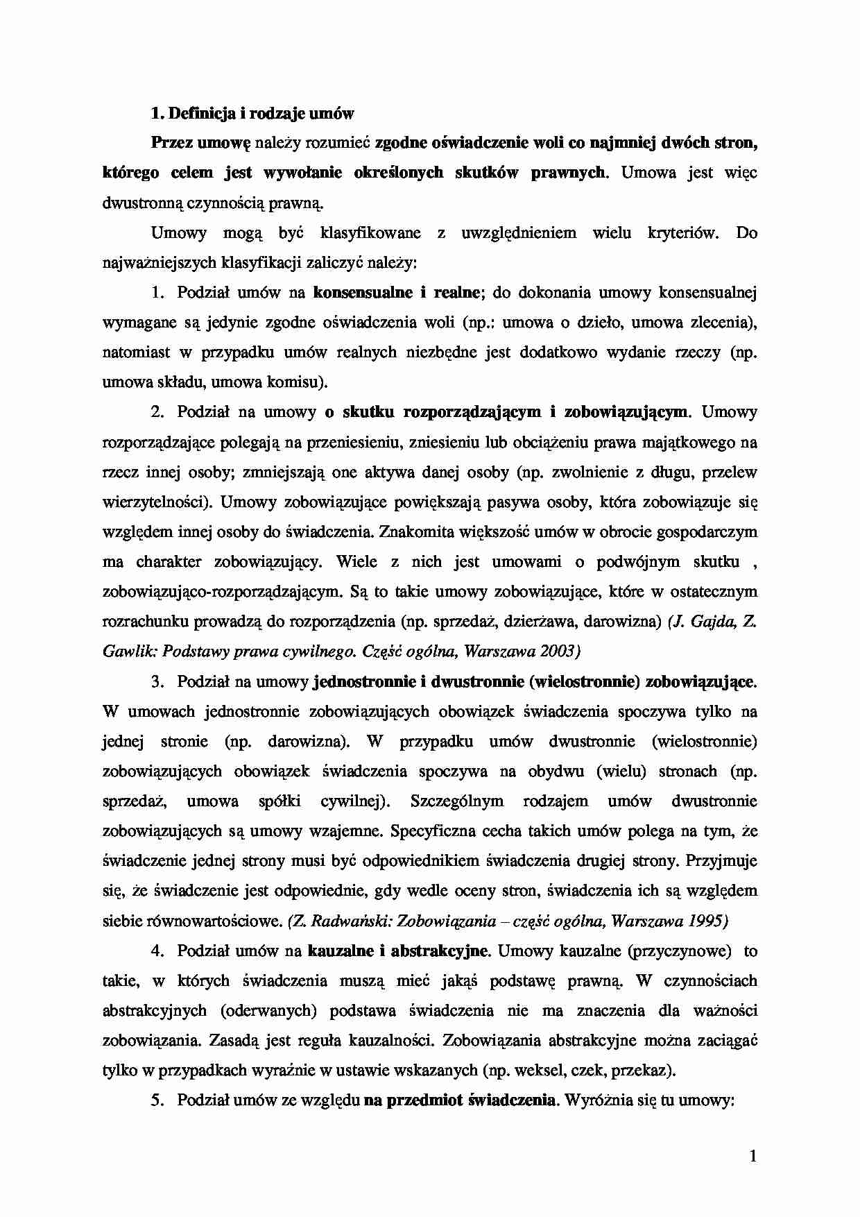 Pojęcie i typologia umów - strona 1