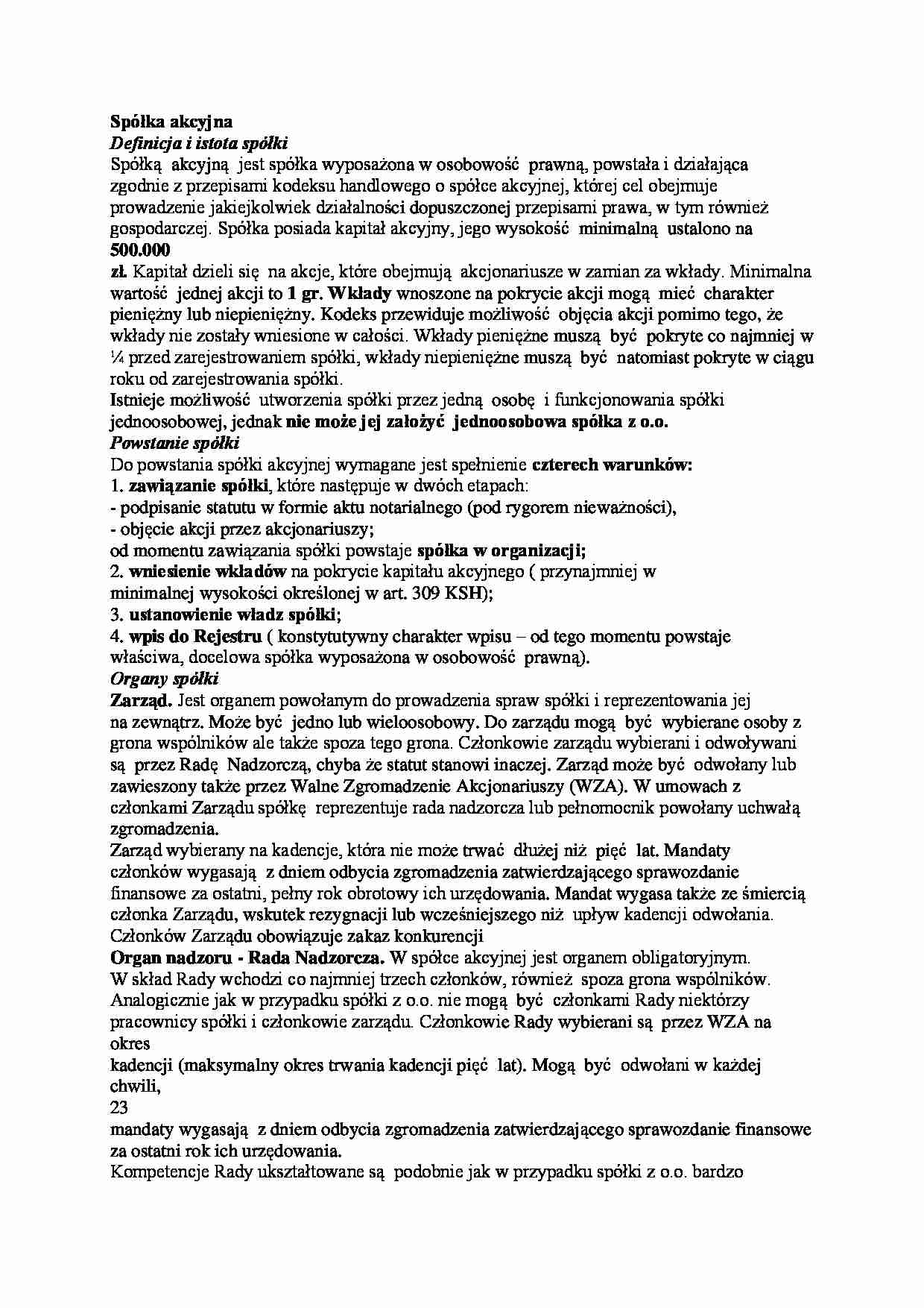 Spółka akcyjna - Walne Zgromadzenie Akcjonariuszy - strona 1