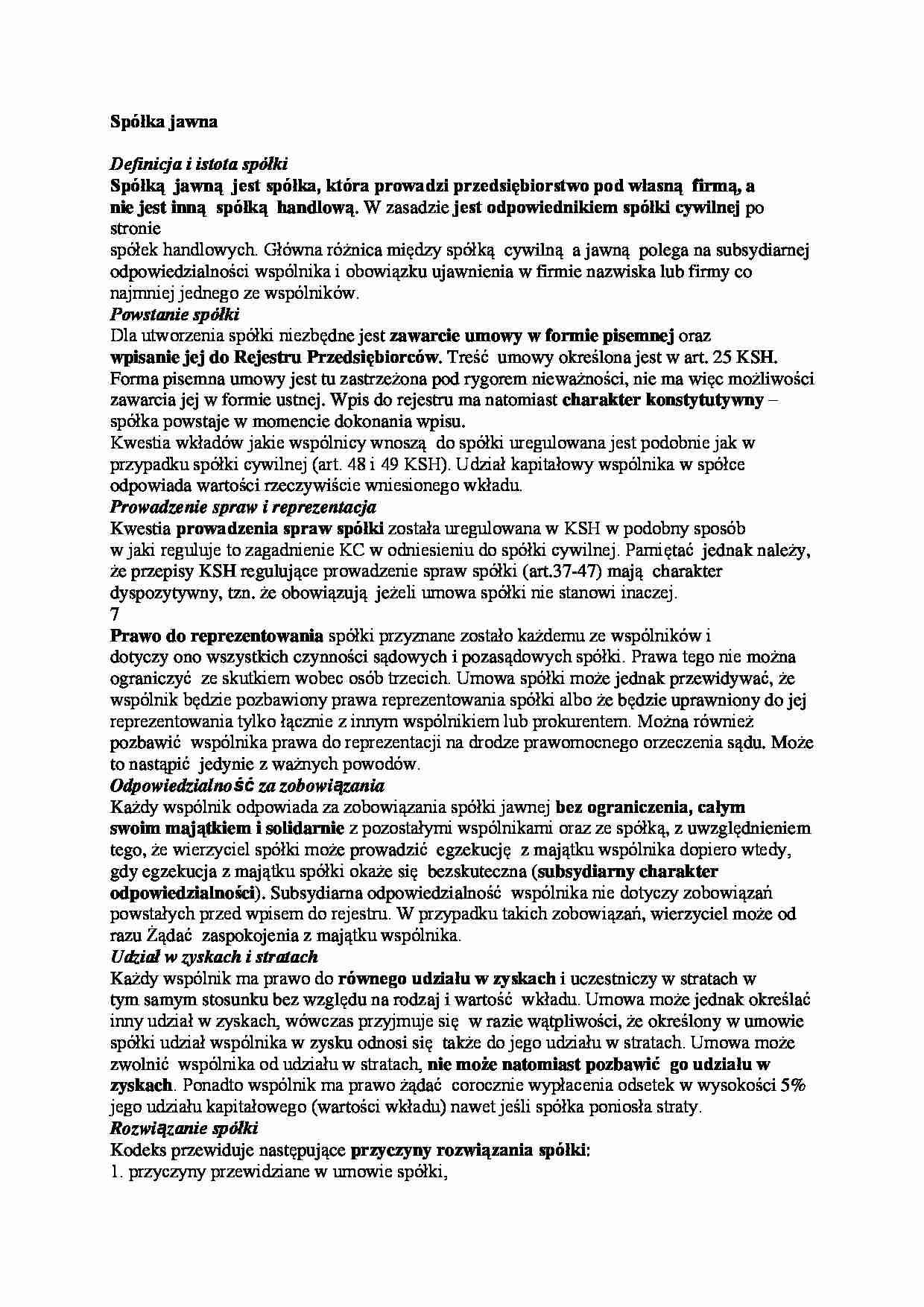 Spółka jawna - Prowadzenie spraw i reprezentacja - strona 1