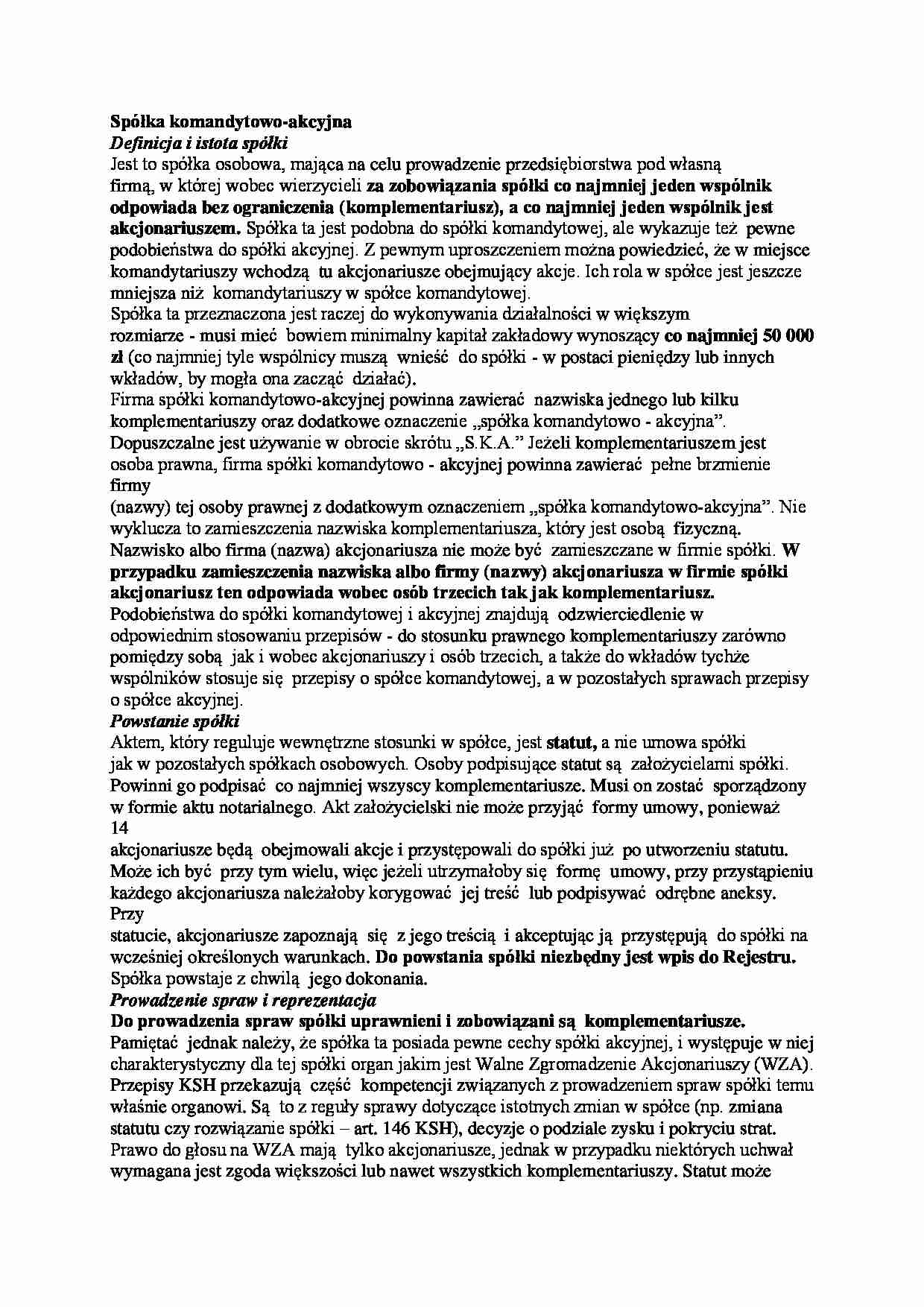 Spółka komandytowo-akcyjna  - strona 1