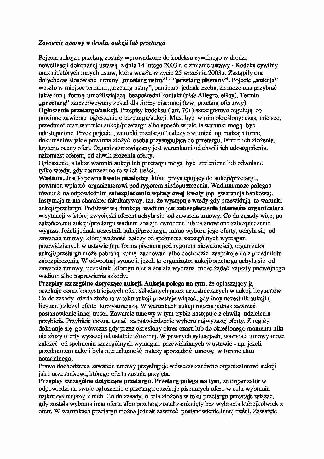 Zawarcie umowy w drodze aukcji lub przetargu - strona 1