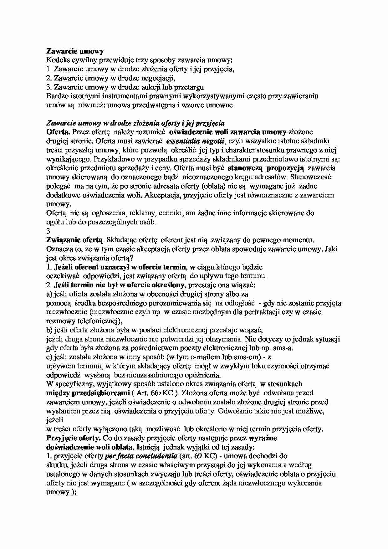 Zawarcie umowy w drodze oferty - strona 1