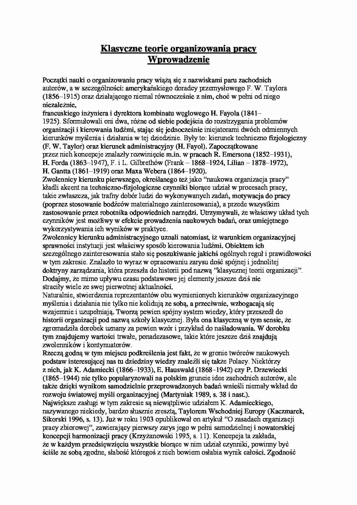 Klasyczne teorie organizowania pracy - strona 1