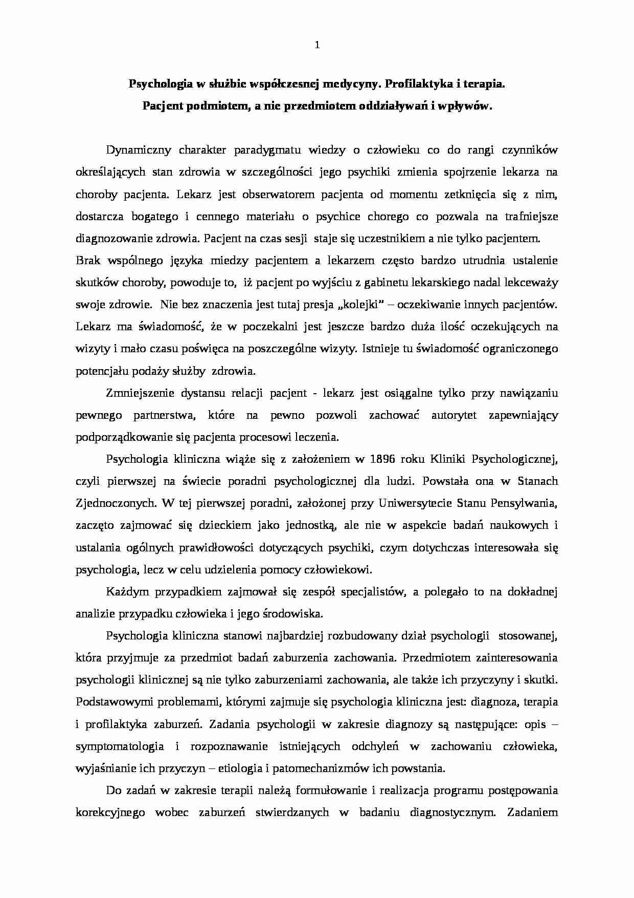 Psychologia w służbie współczesnej medycyny - strona 1