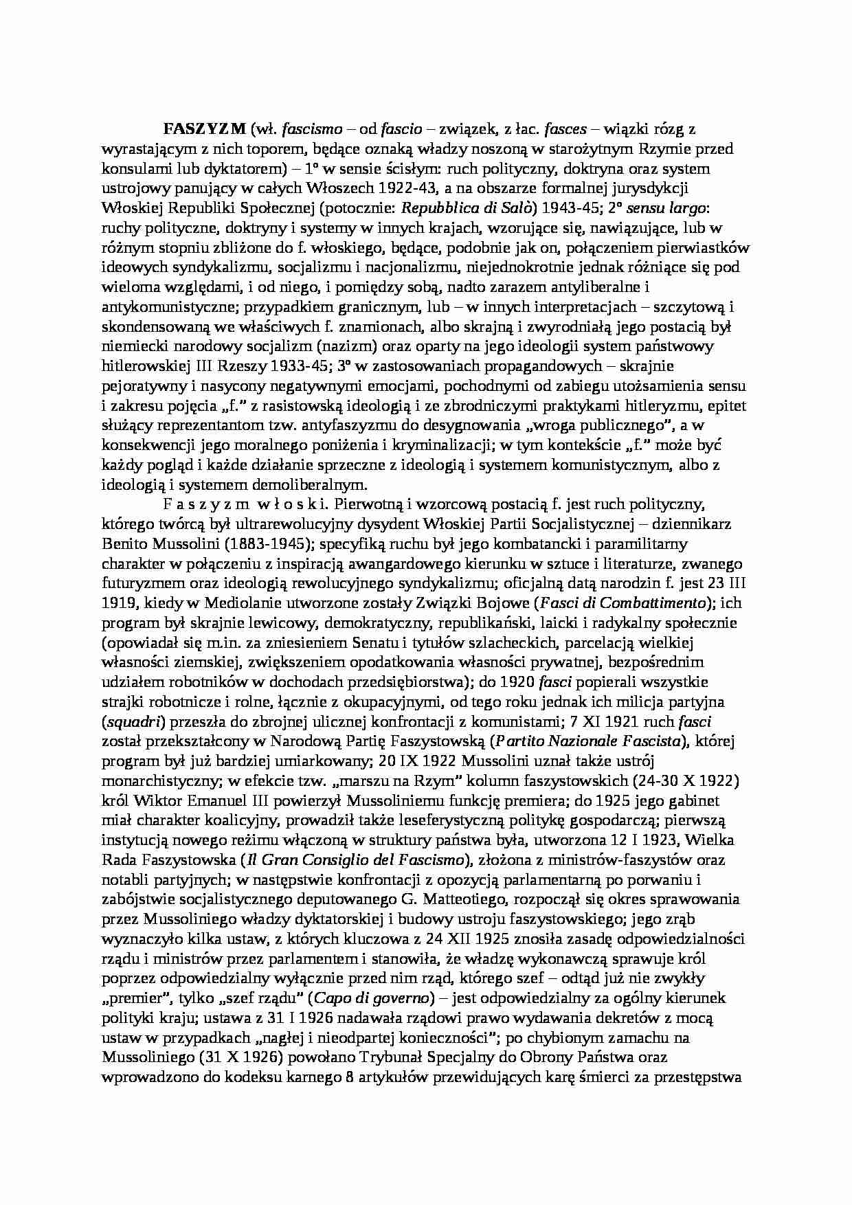 Faszyzm - opracowanie  - strona 1