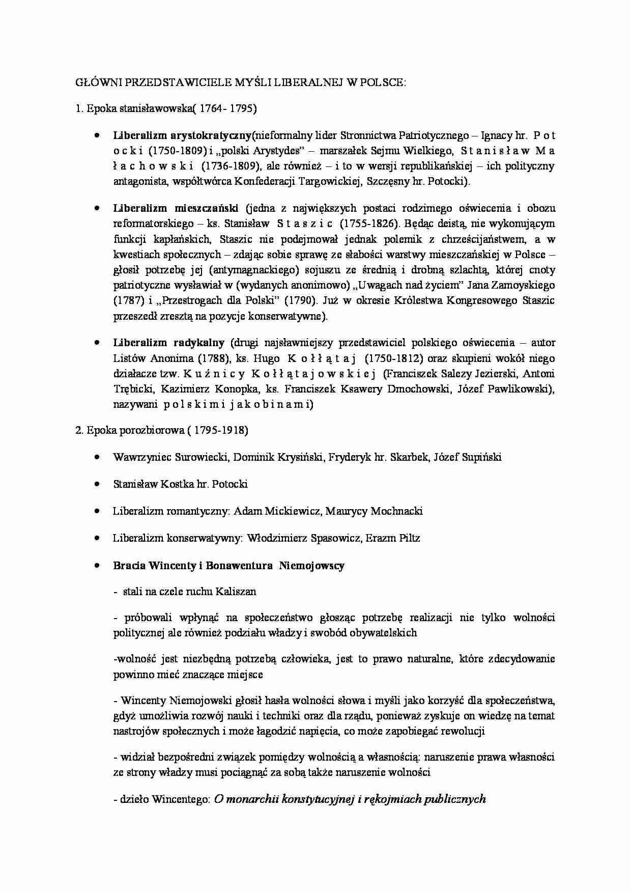 Przedstawiciele myśli liberalnej w Polsce  - strona 1