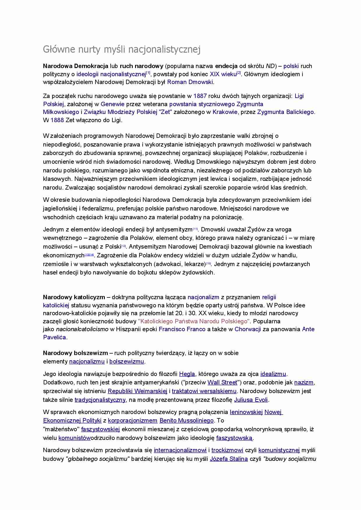 Główne nurty myśli nacjonalistycznej - strona 1