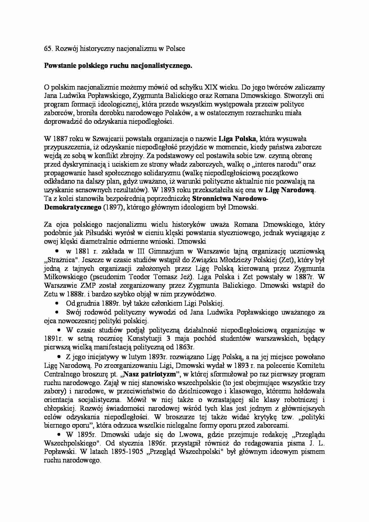 Rozwój historyczny nacjonalizmu w Polsce - strona 1
