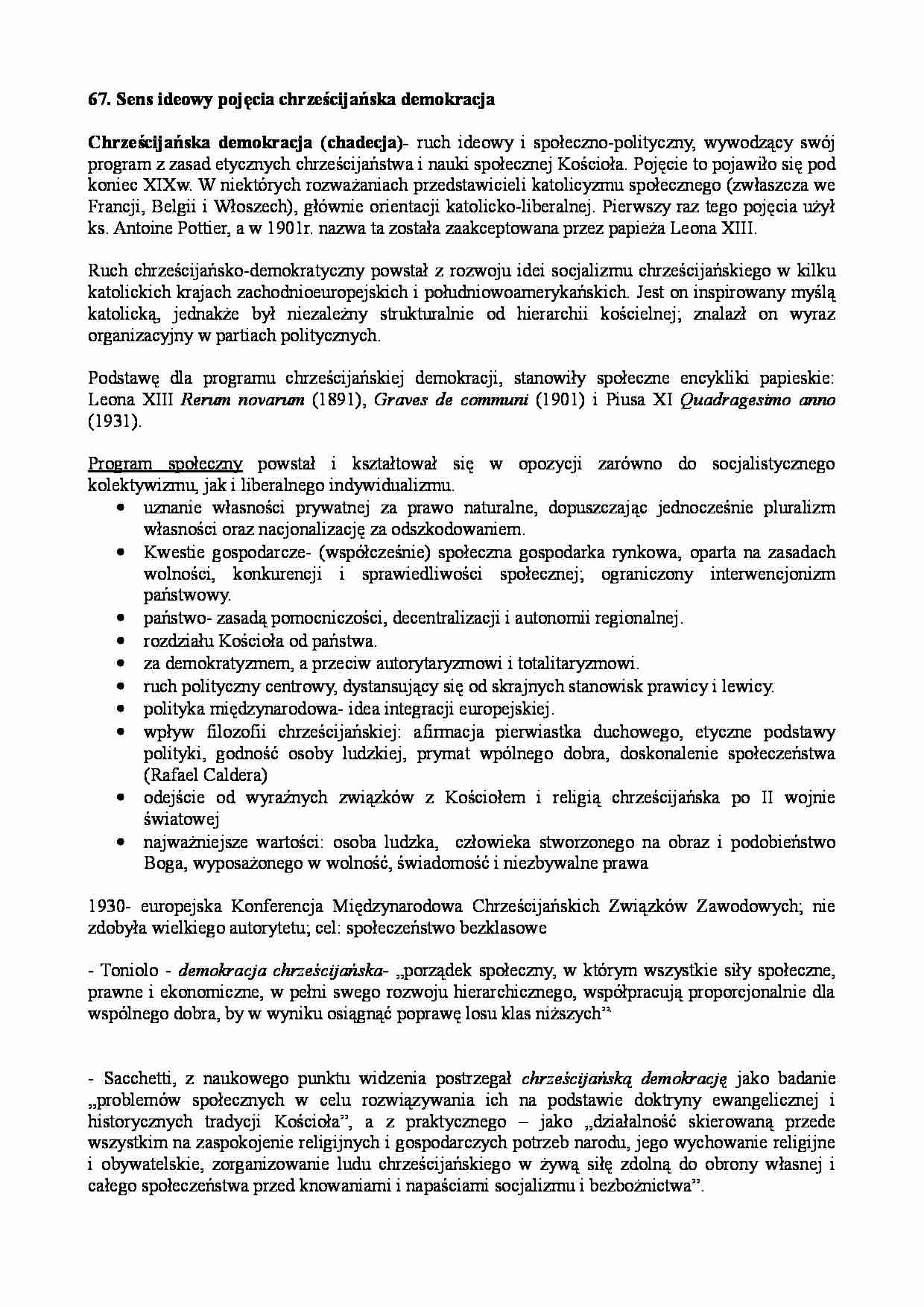 Sens ideowy pojęcia chrześcijańska demokracja  - strona 1