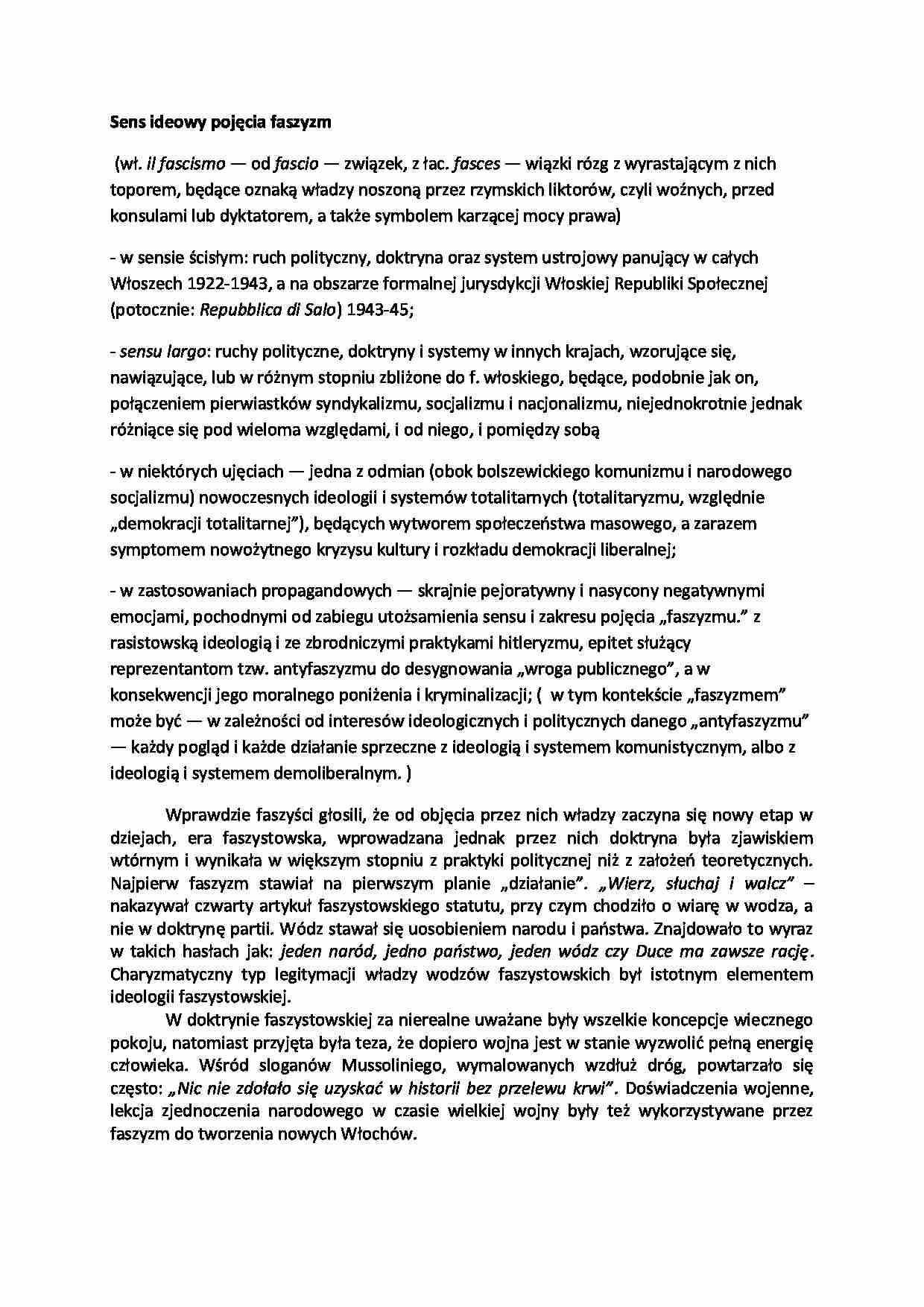 Sens ideowy pojęcia faszyzm - strona 1