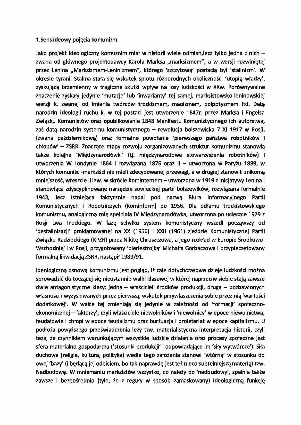 Sens ideowy pojęcia komunizm - strona 1