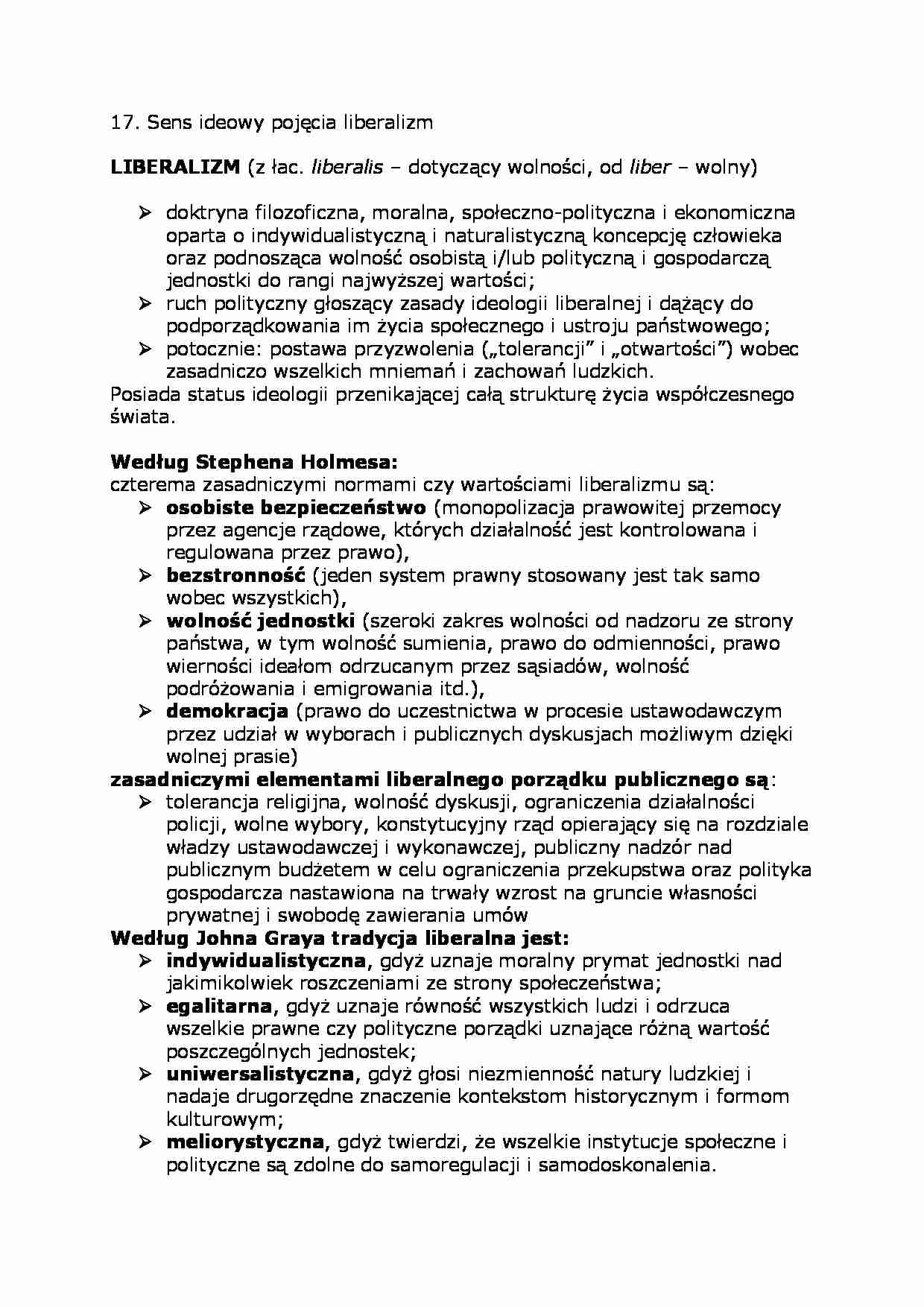 Sens ideowy pojęcia libaralizm - strona 1