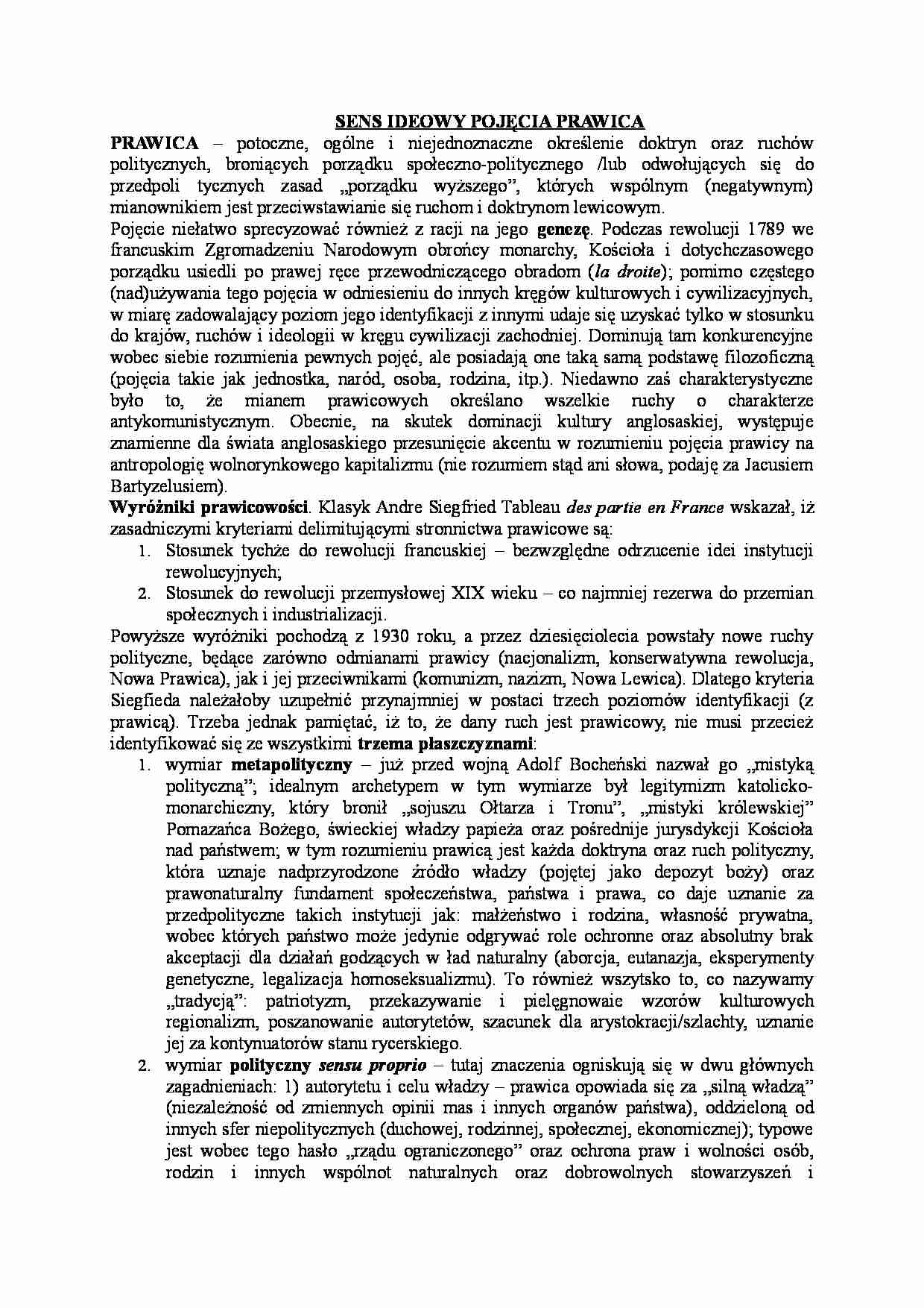 Sens ideowy pojęcia prawica - strona 1