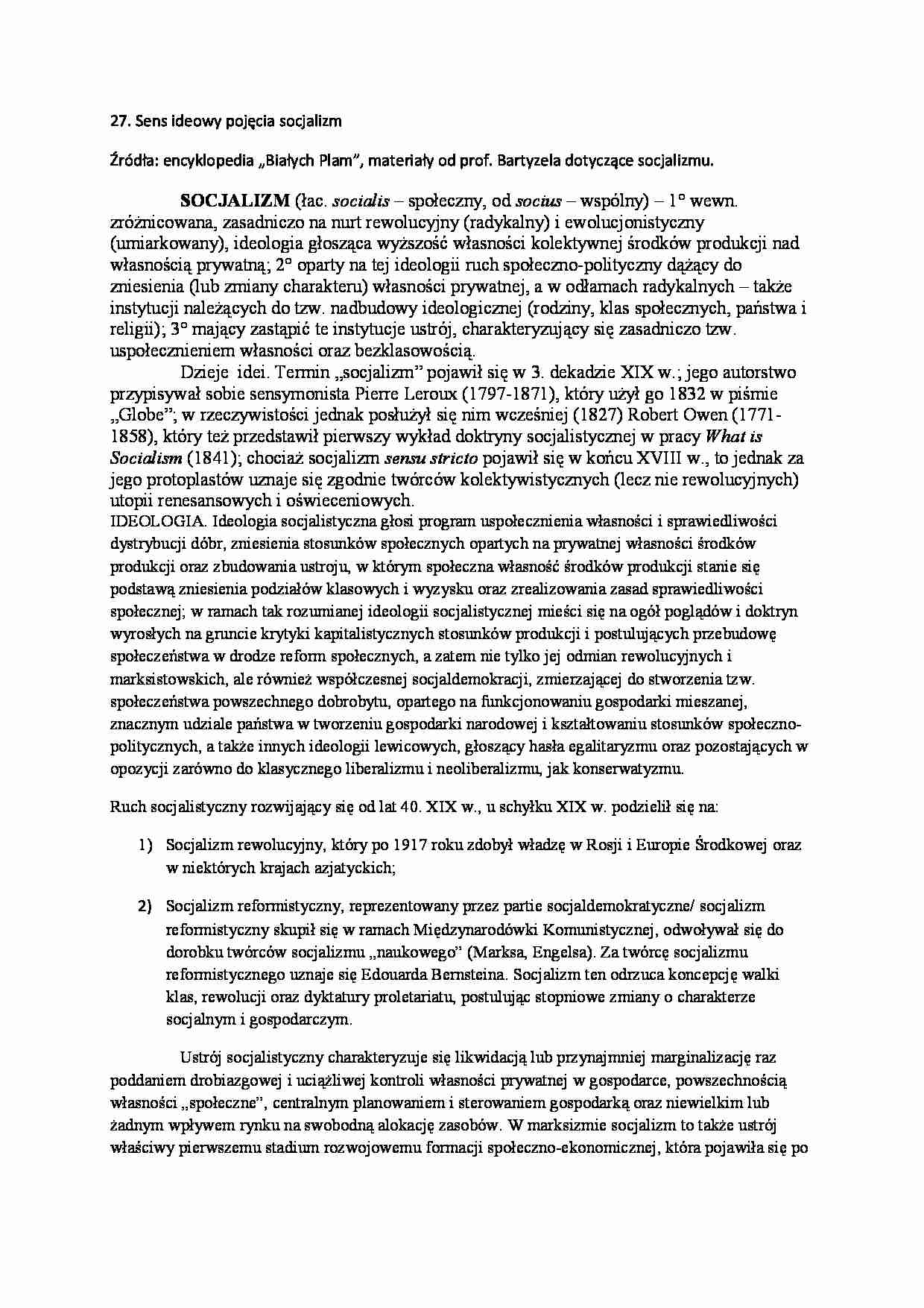 Sens ideowy pojęcia socjalizm - strona 1