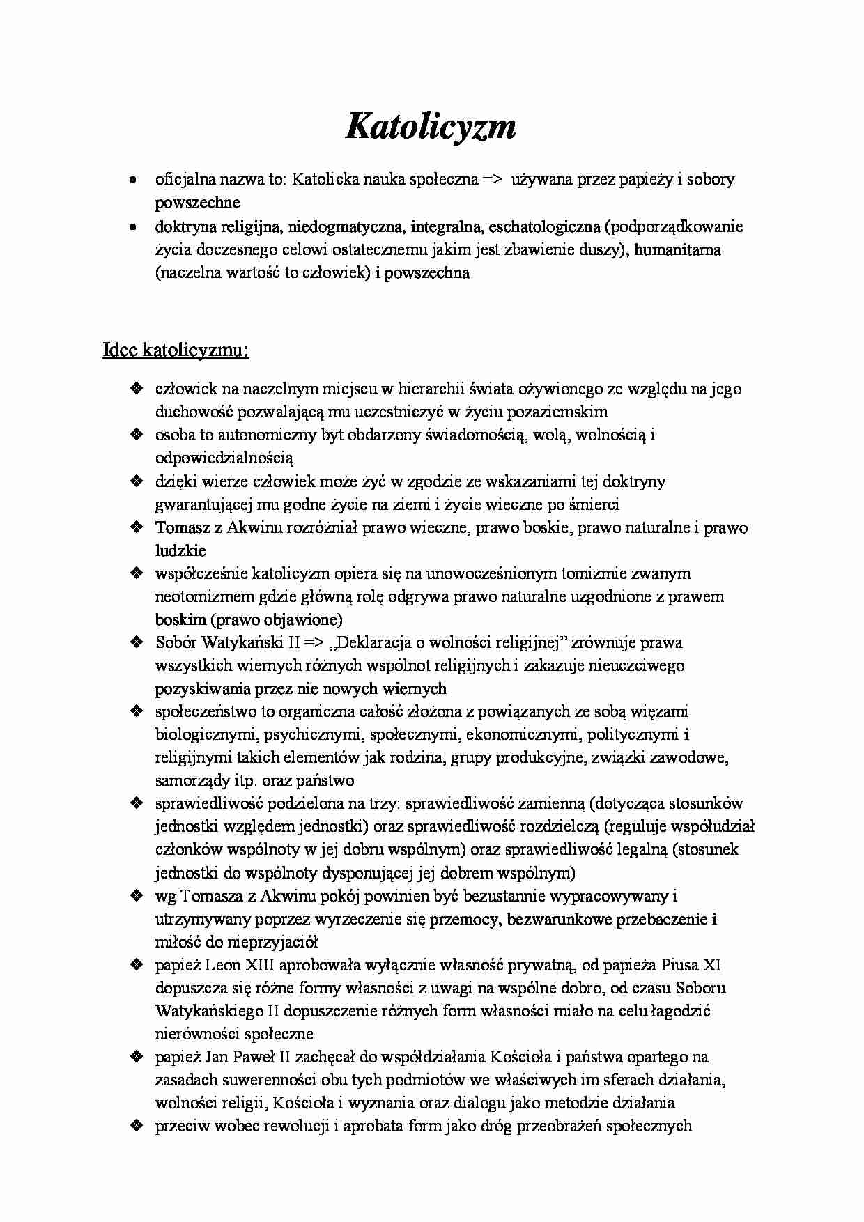 Katolicyzm - opracowanie  - strona 1