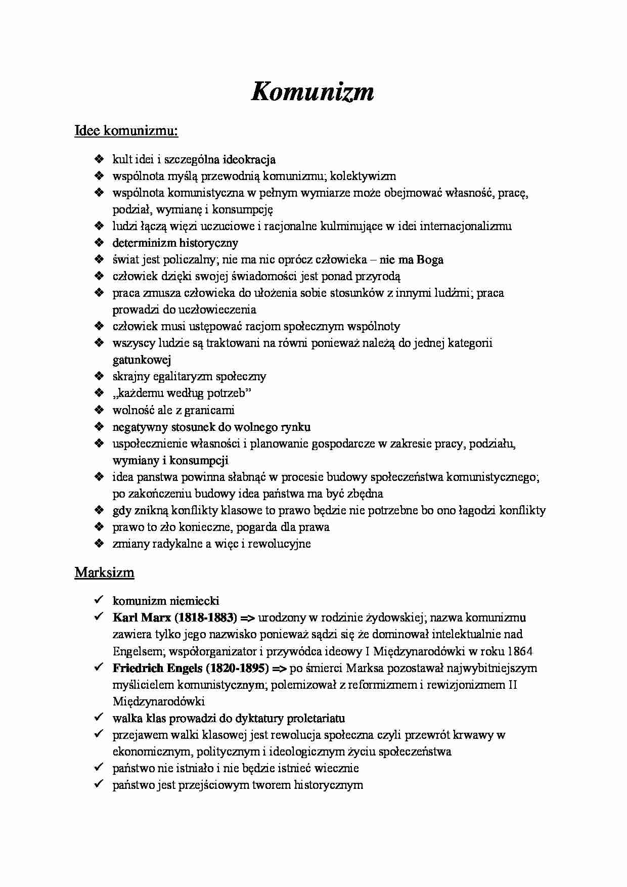 Komunizm - opracowanie - strona 1