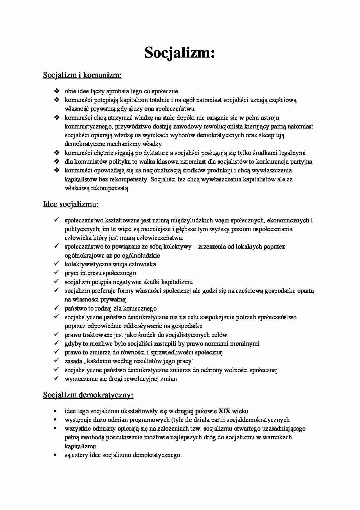 Socjalizm - opracowanie  - strona 1