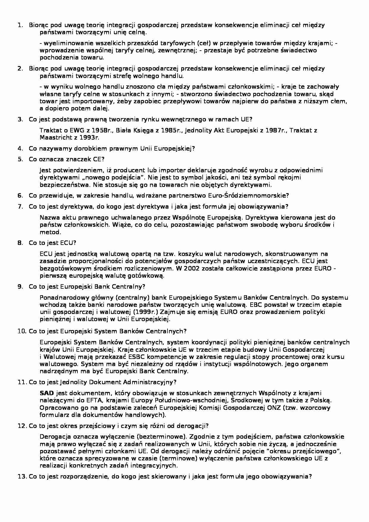 Integracja europejska - opracowanie zagadnień - Europejski Bank Centralny - strona 1