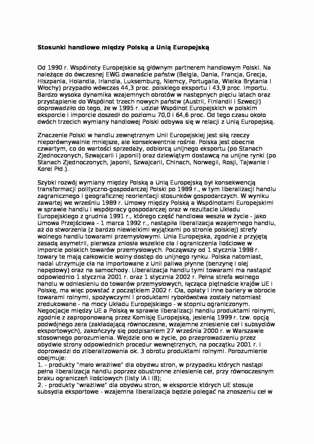 Stosunki handlowe Polski z Unią Europejską - strona 1