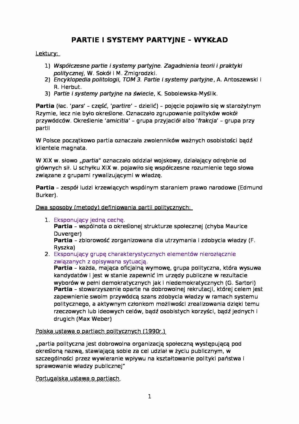 Partie i systemy partyjne - wykład - strona 1