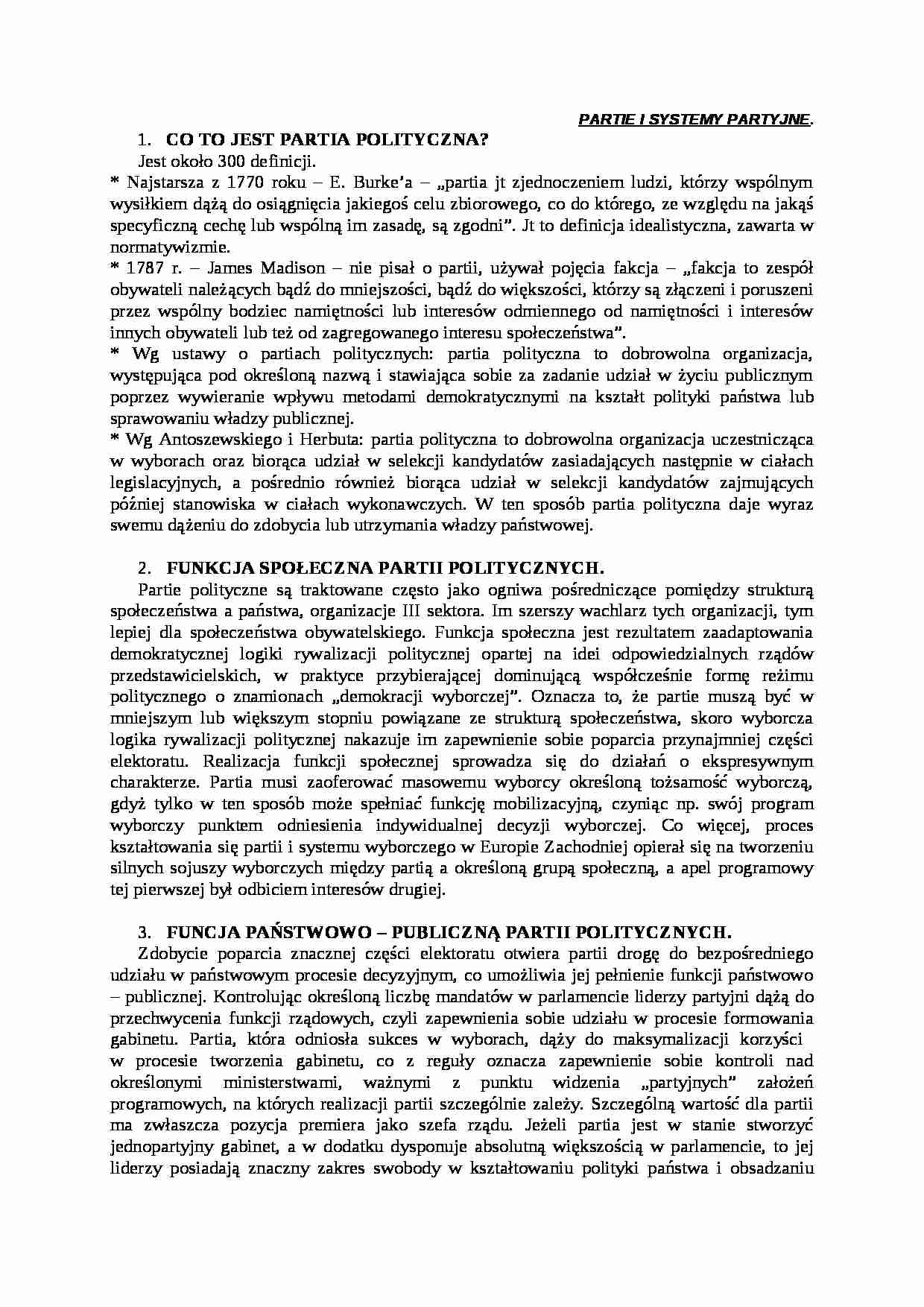 Partie polityczne - opracowanie pytań - strona 1