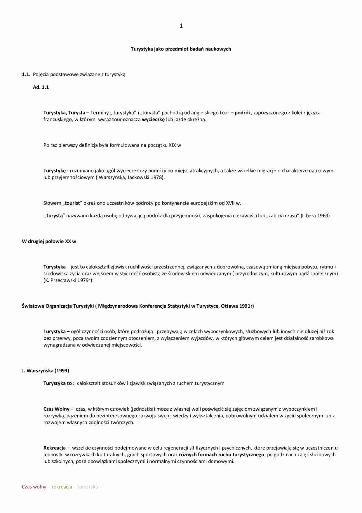 Turystyka jako przedmiot badań naukowych - strona 1