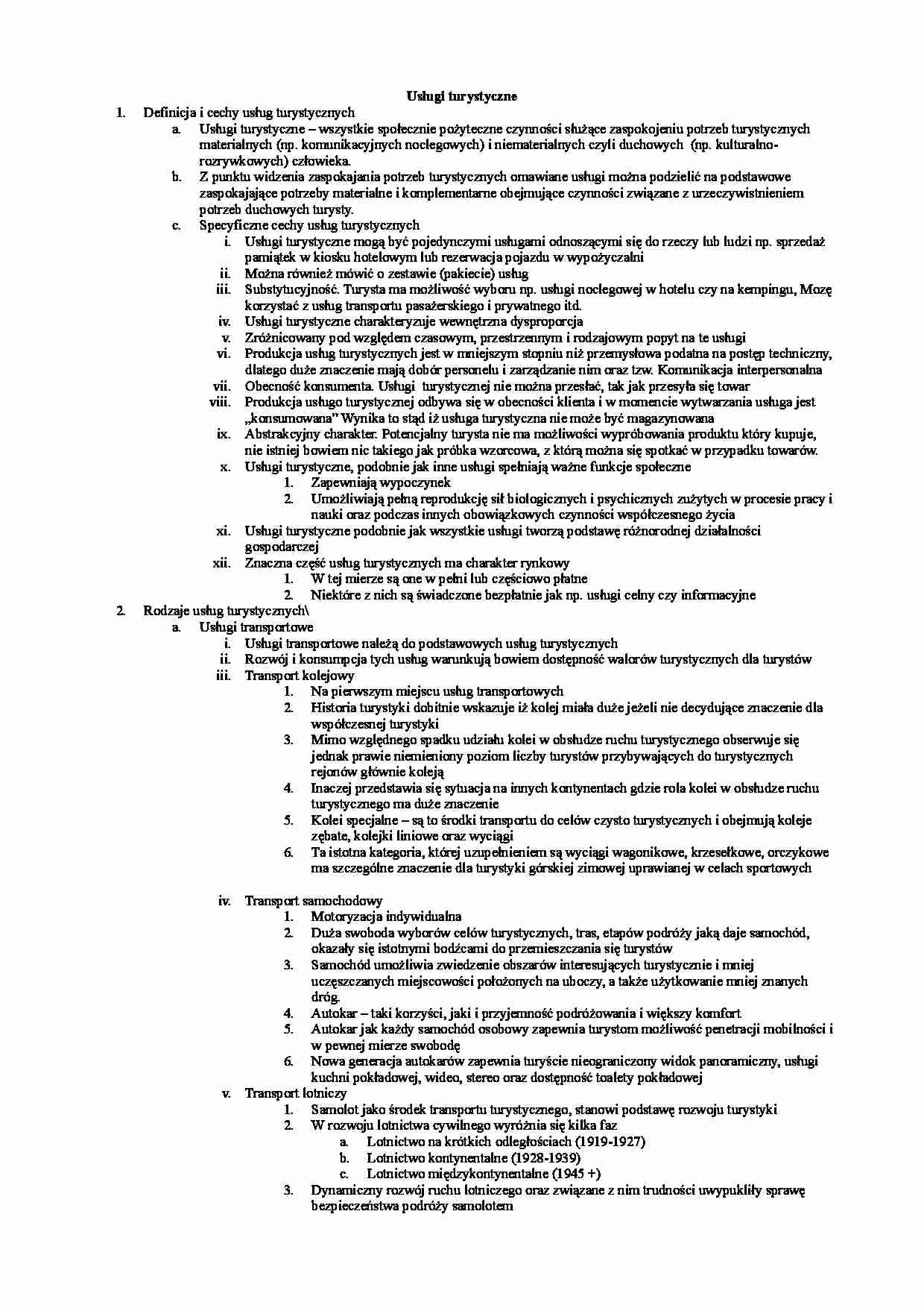 Usługi turystyczne - opracowanie - strona 1