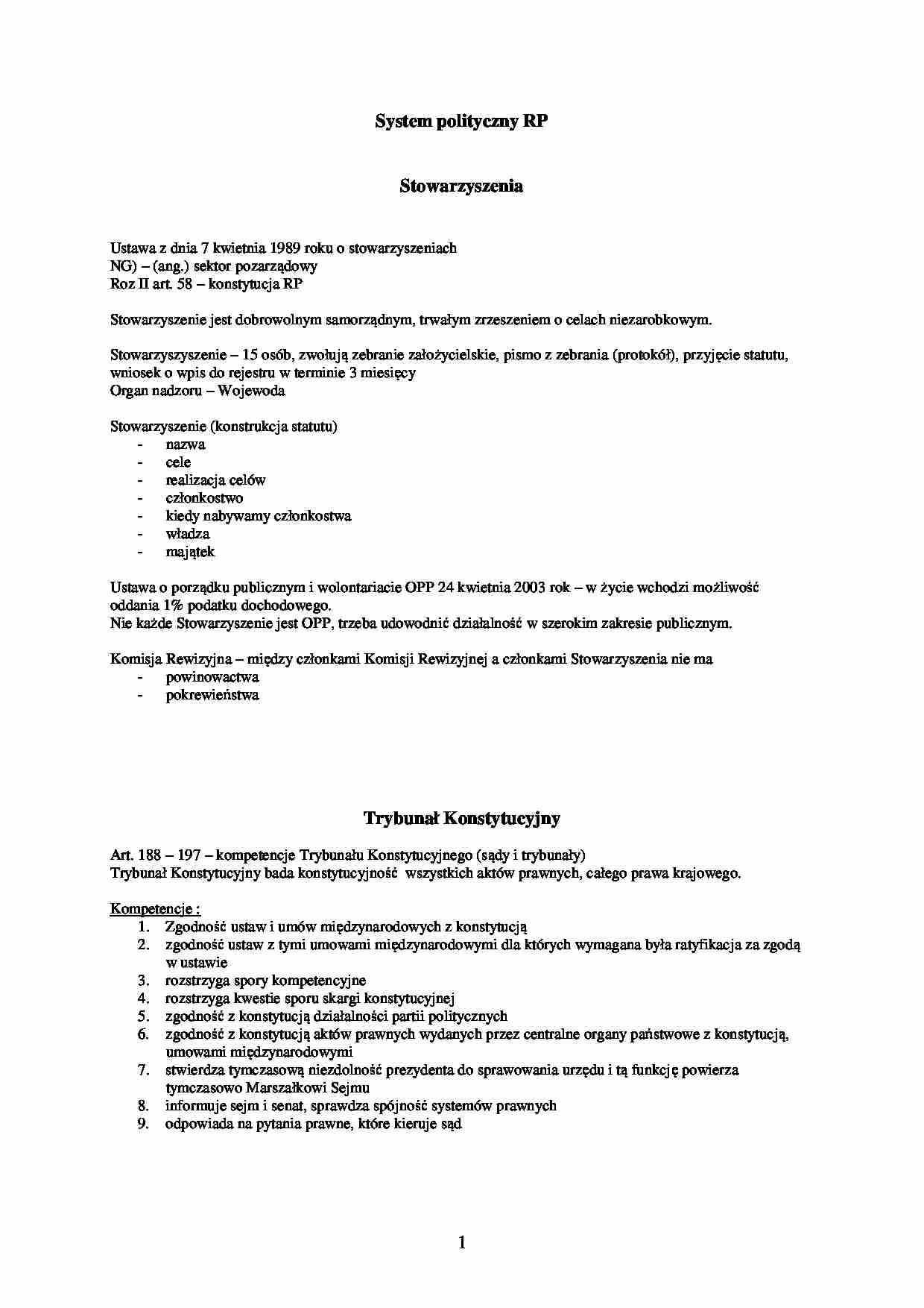 System polityczny RP - opracowanie - strona 1