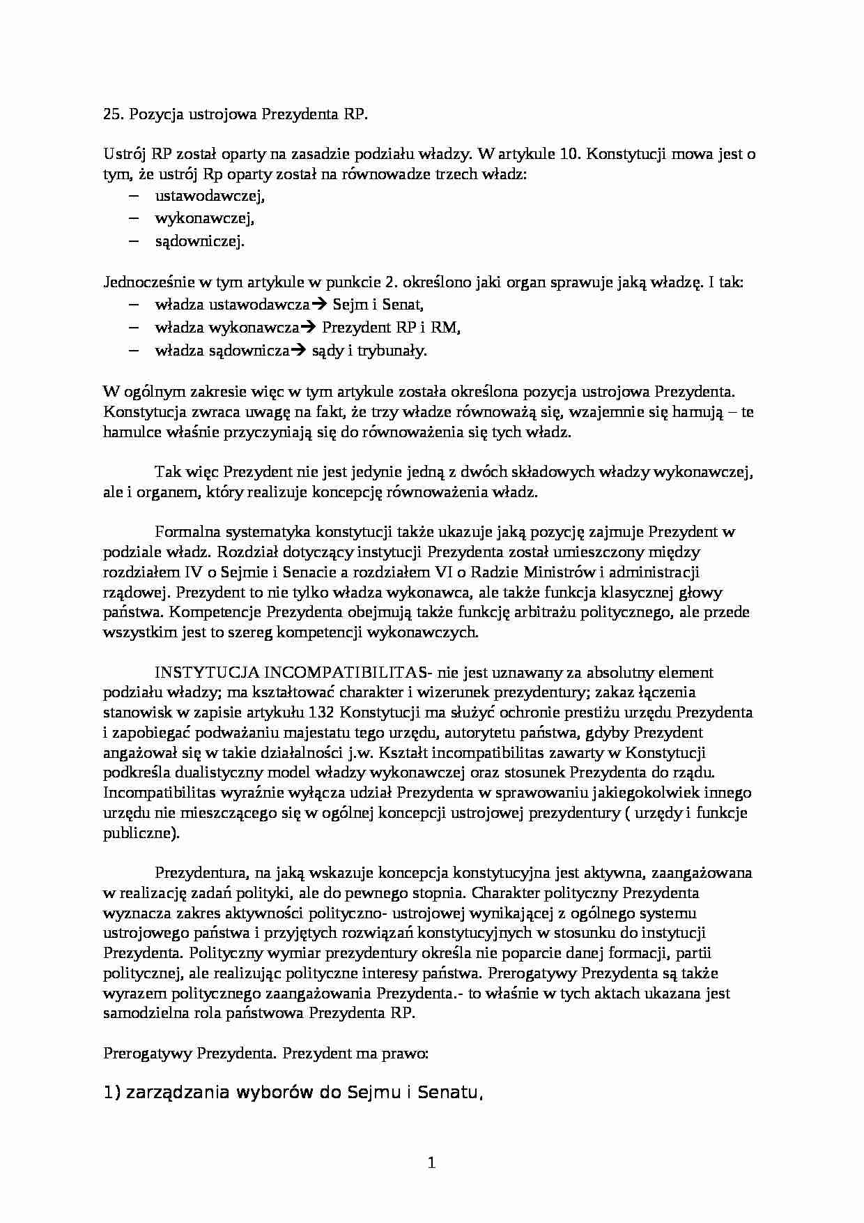 Pozycja ustrojowa Prezydenta RP - strona 1