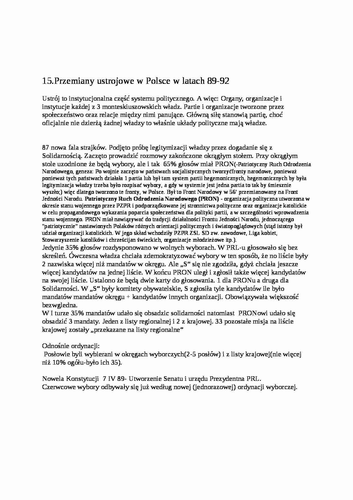 Przemiany ustrojowe w Polsce w latach 1989-1992 - strona 1