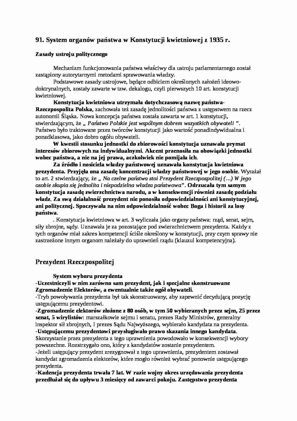 System organów państwa w Konstytucji kwietniowej  - strona 1