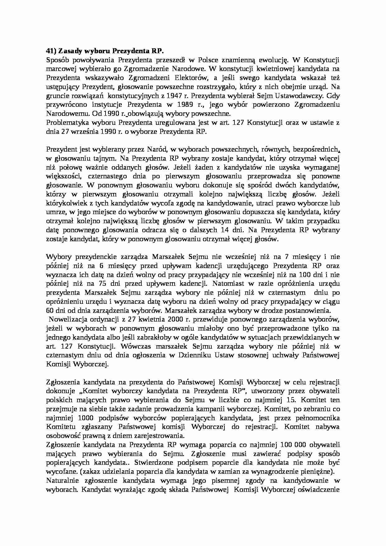 Zasady wyboru Prezydenta RP - strona 1