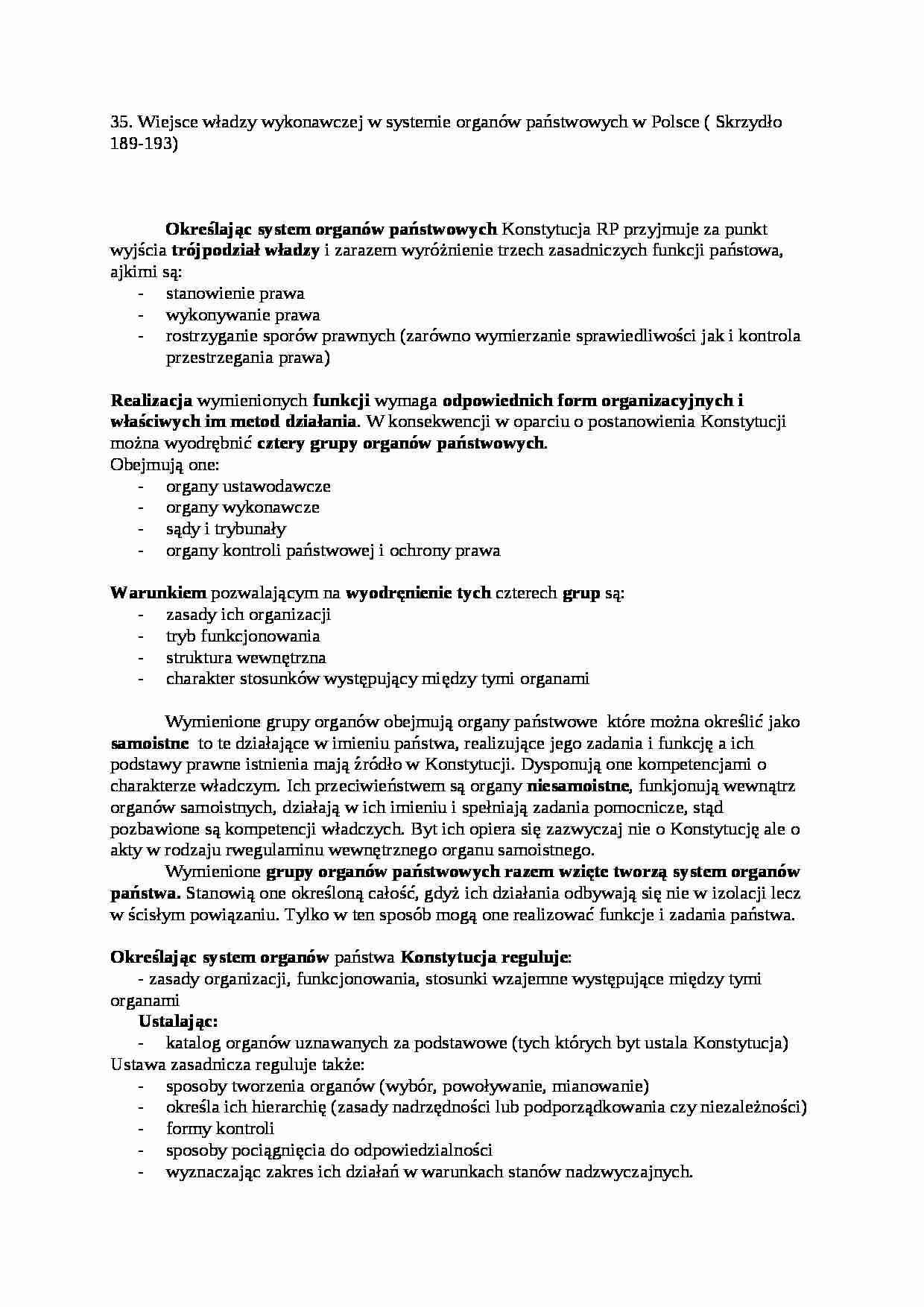 Władza wykonawcza w systemie organów państwa - strona 1